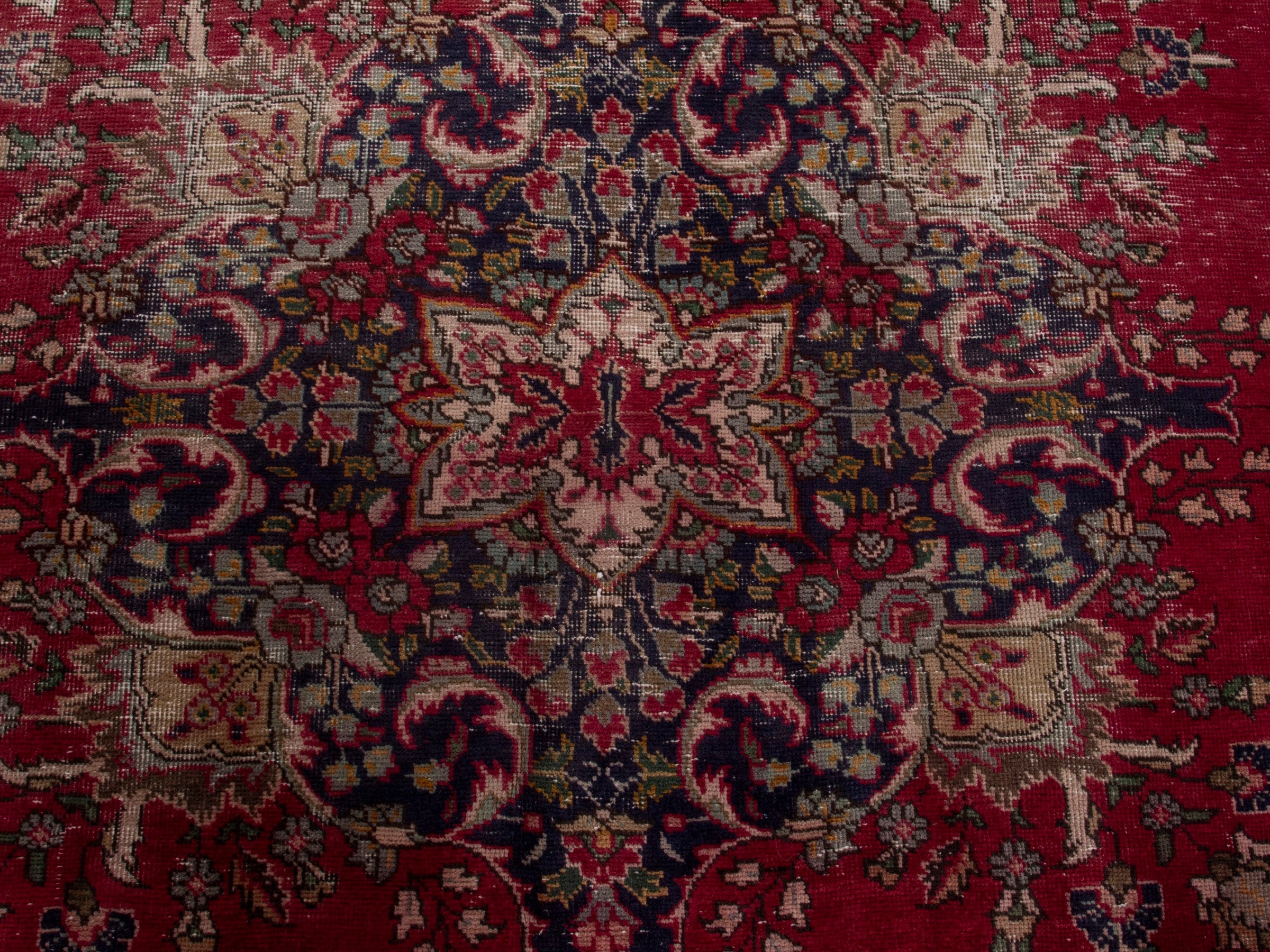 Persian Tabriz oversized rug in deep red and navy, view 11 of 22
