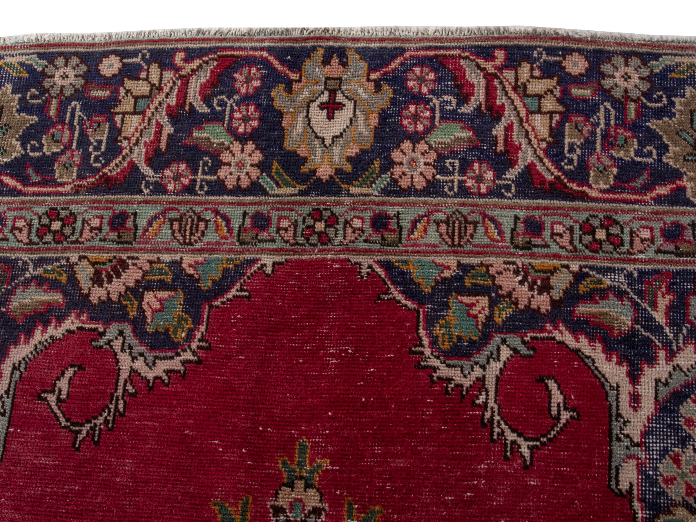 Persian Tabriz oversized rug in deep red and navy, view 13 of 22