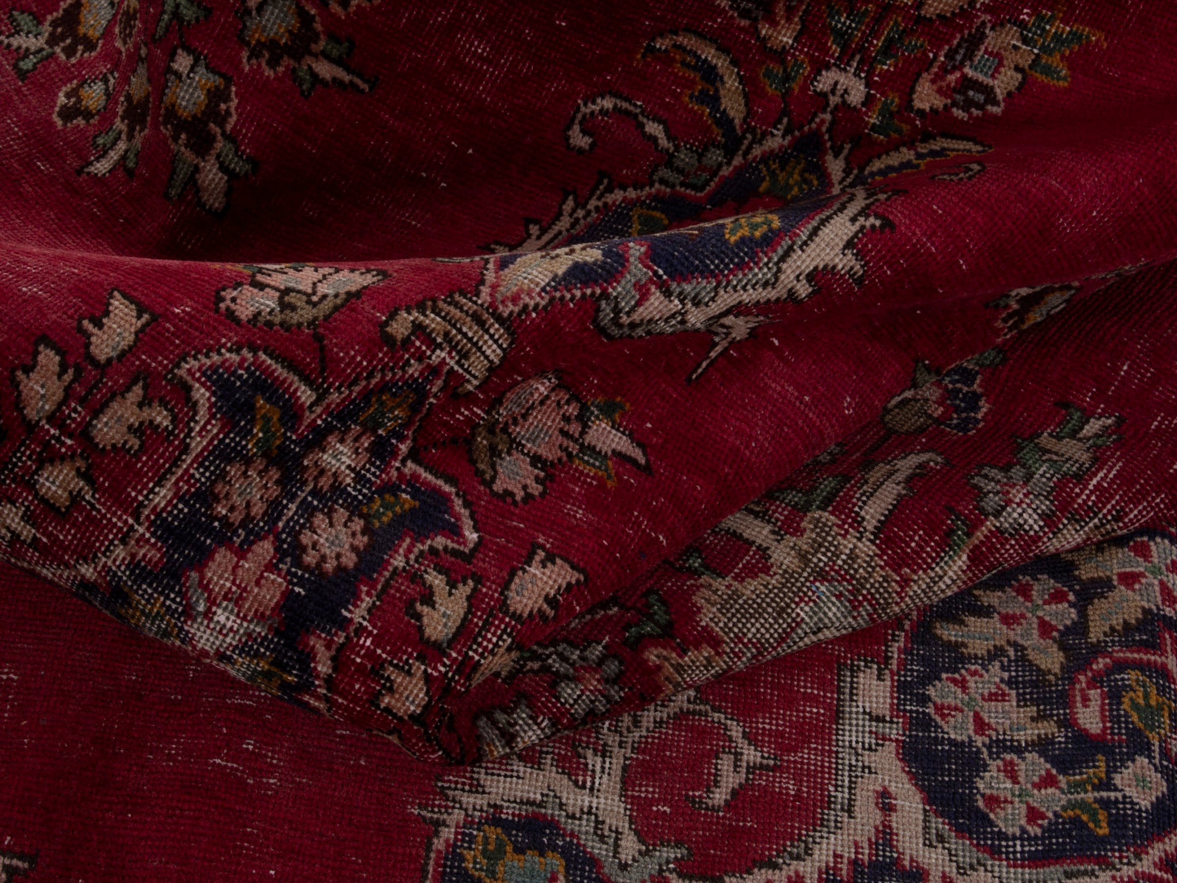 Persian Tabriz oversized rug in deep red and navy, view 16 of 22