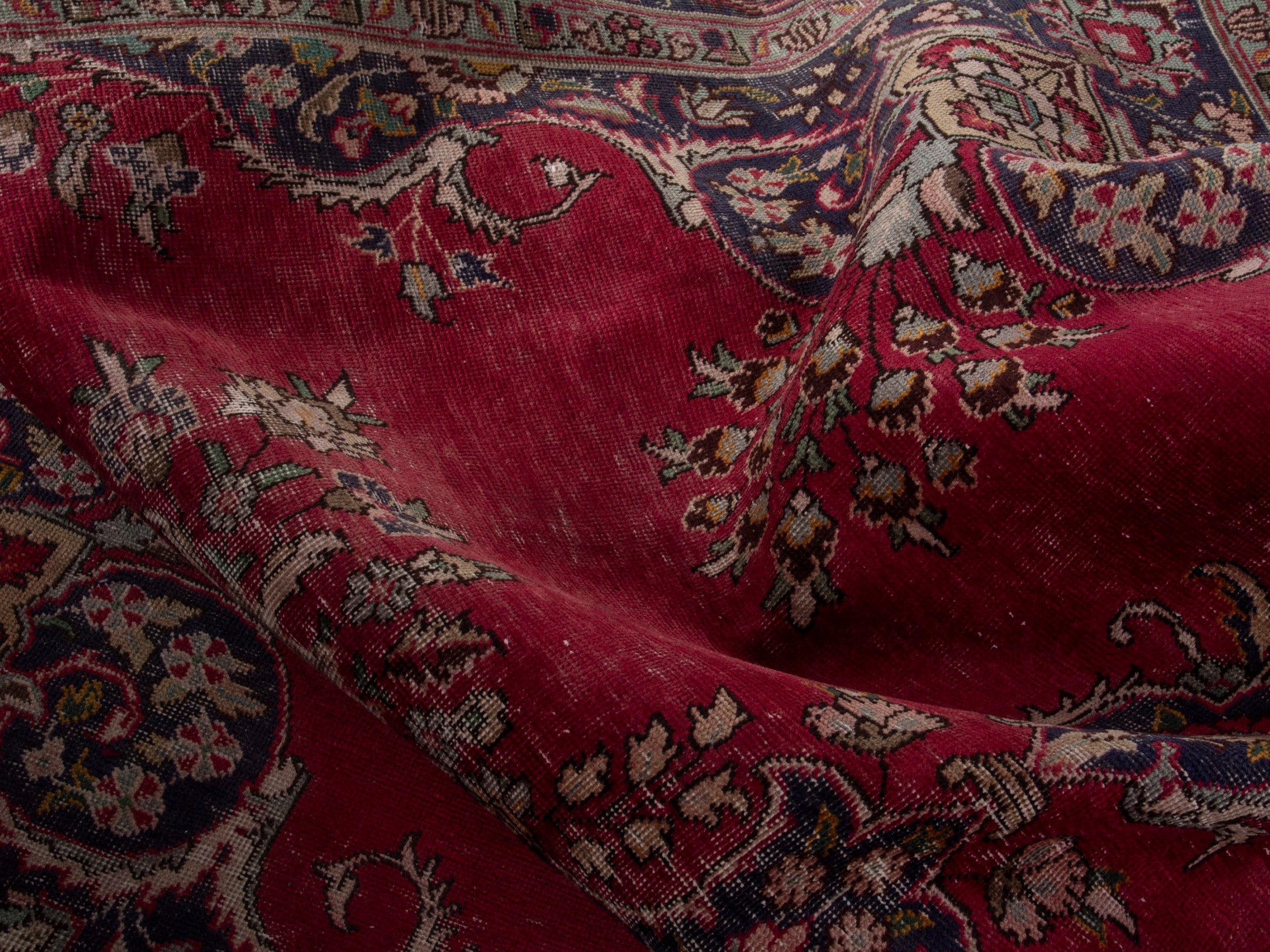 Persian Tabriz oversized rug in deep red and navy, view 17 of 22