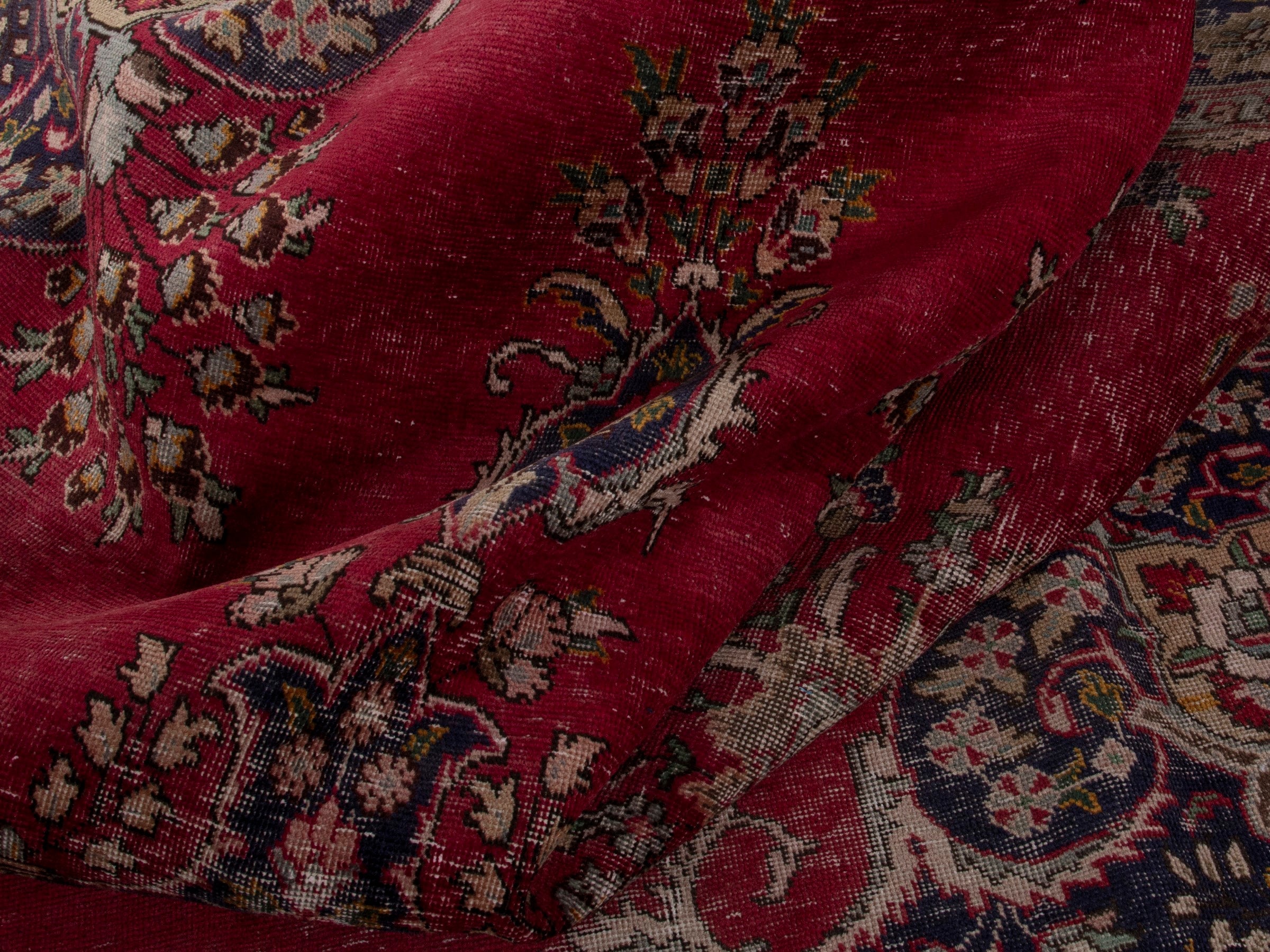 Persian Tabriz oversized rug in deep red and navy, view 18 of 22
