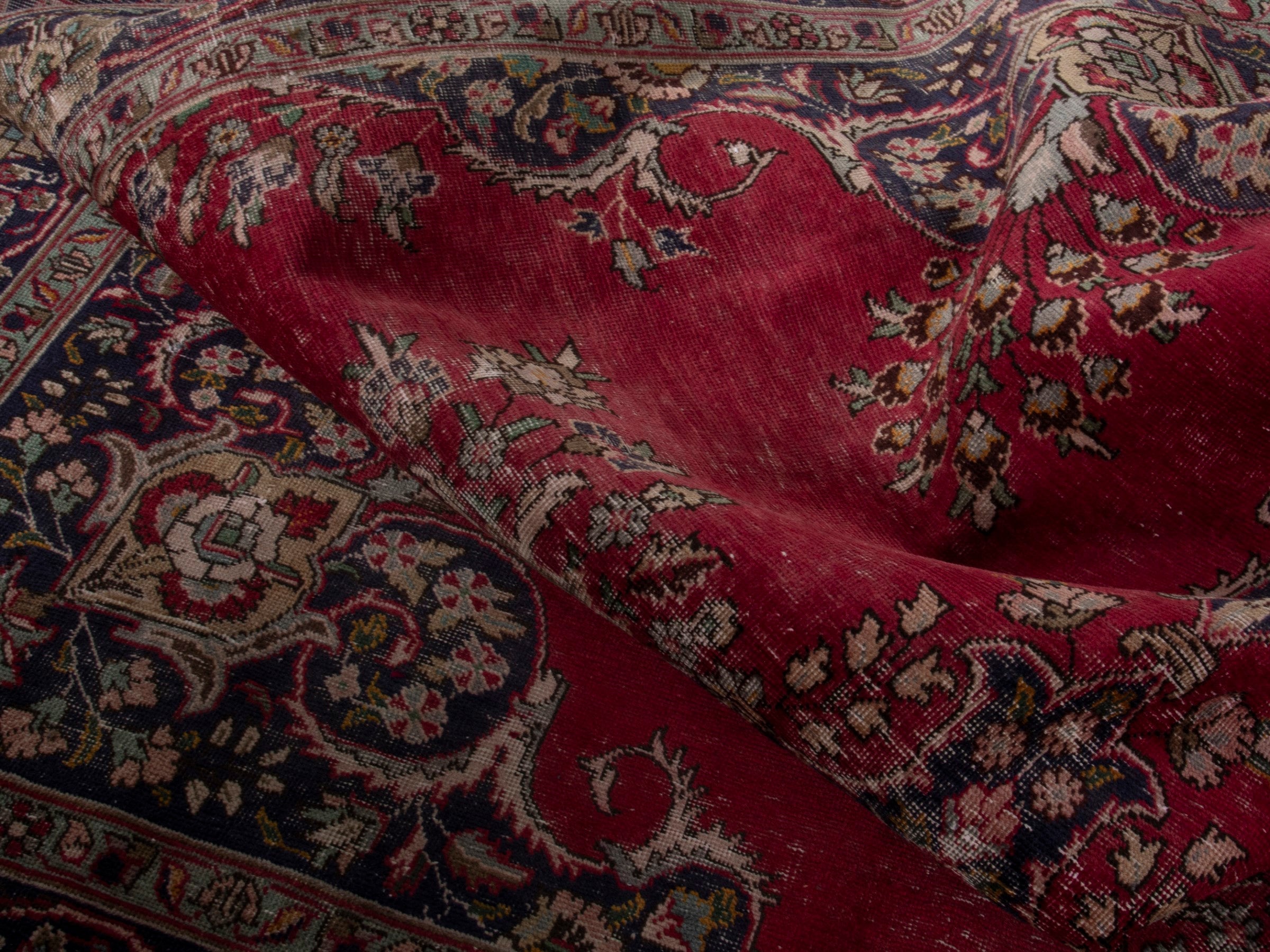Persian Tabriz oversized rug in deep red and navy, view 19 of 22