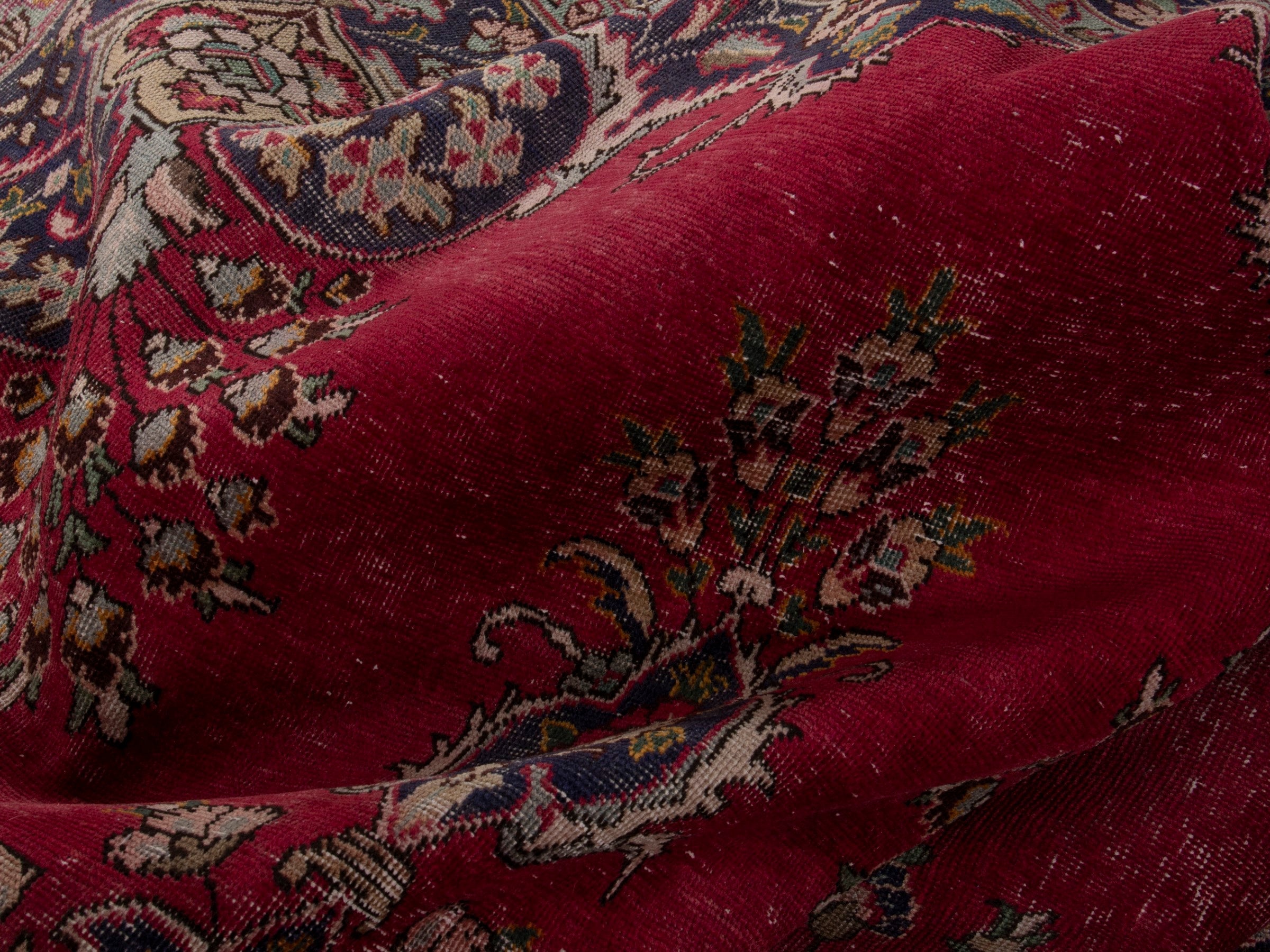 Persian Tabriz oversized rug in deep red and navy, view 20 of 22