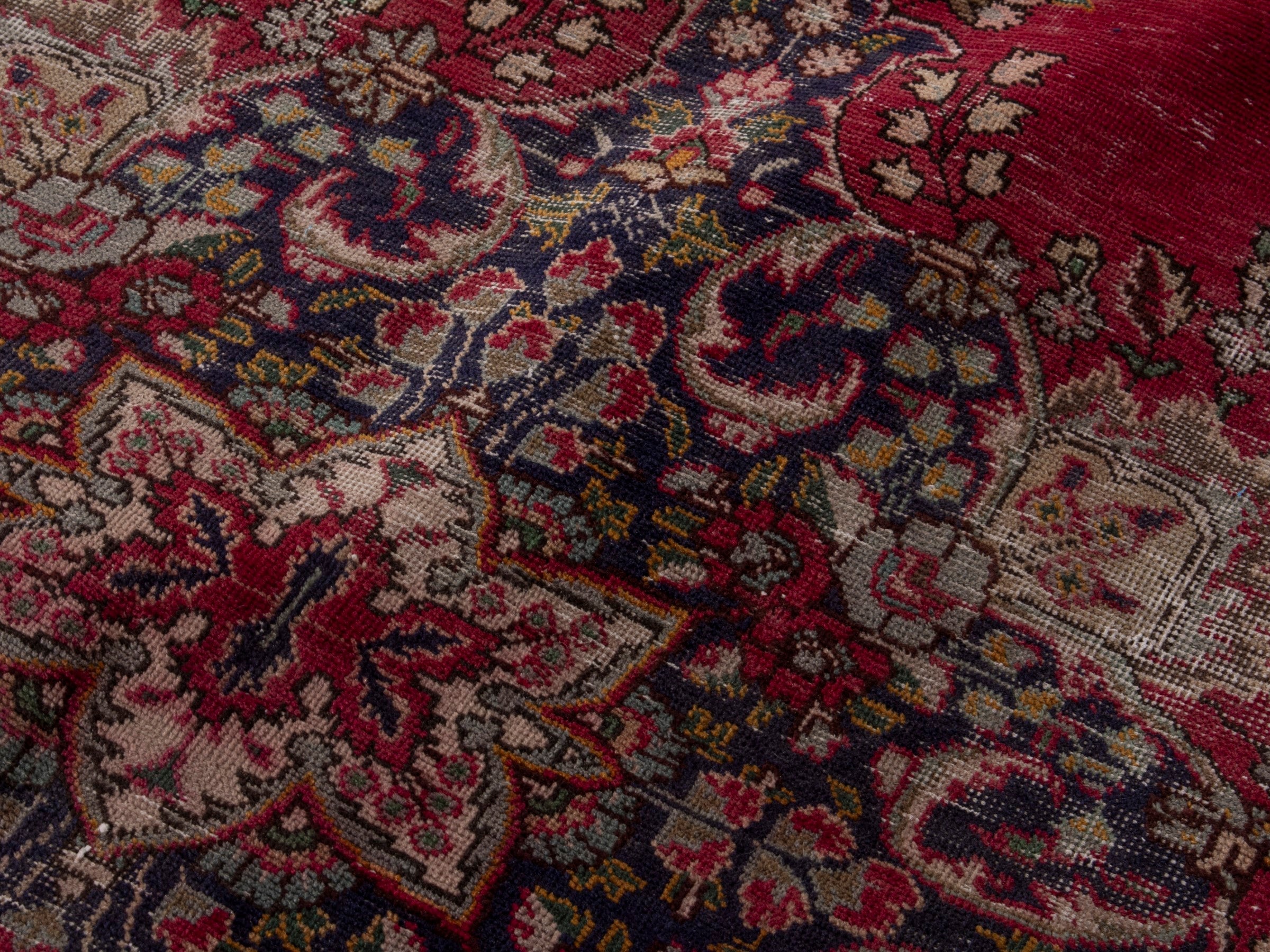 Persian Tabriz oversized rug in deep red and navy, view 21 of 22
