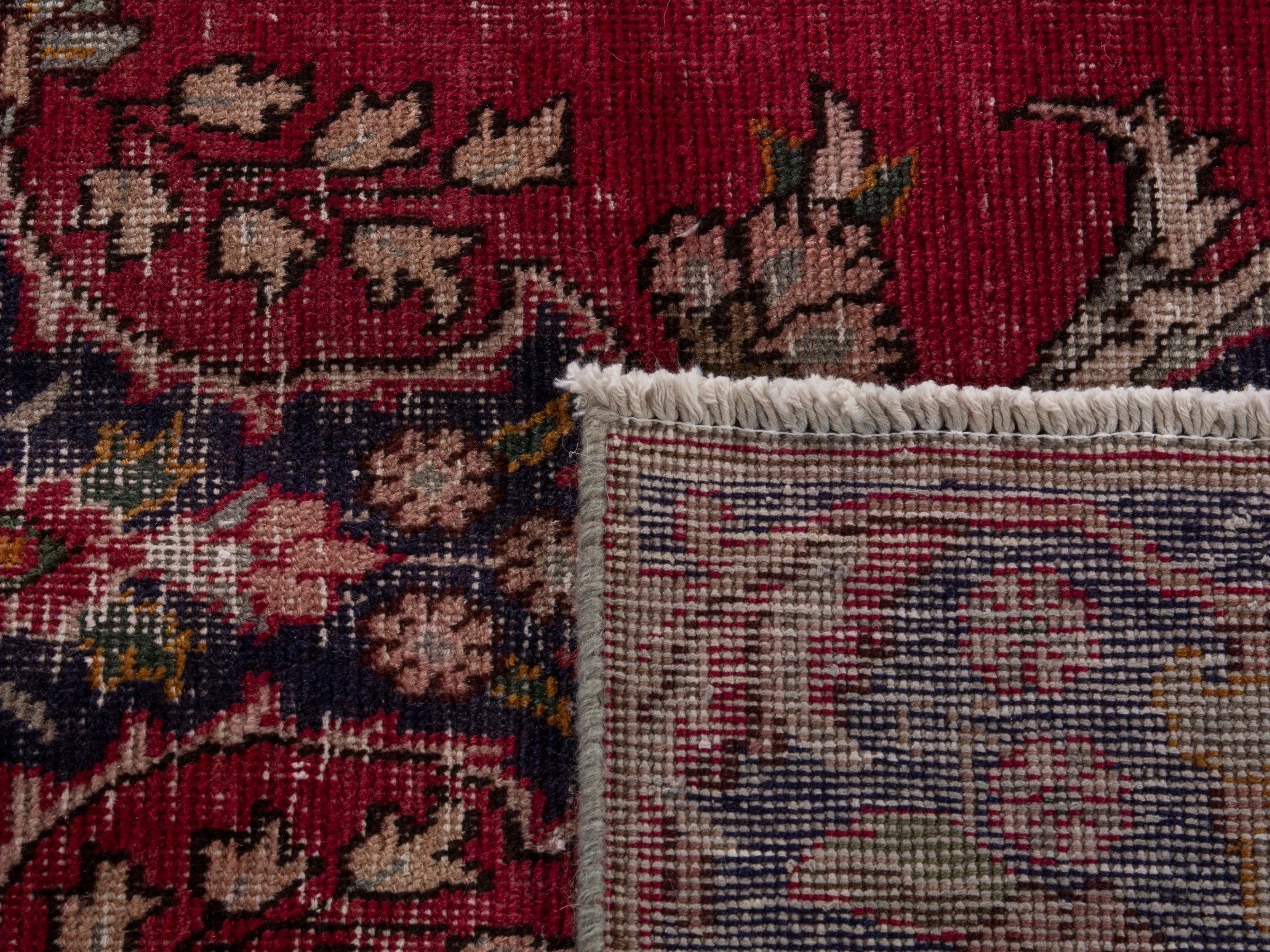 Persian Tabriz oversized rug in deep red and navy, view 22 of 22