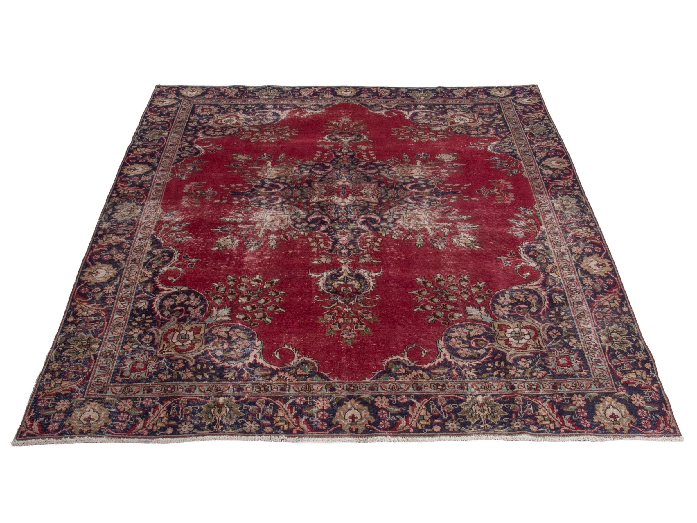 Persian Tabriz oversized rug in deep red and navy, view 2 of 22