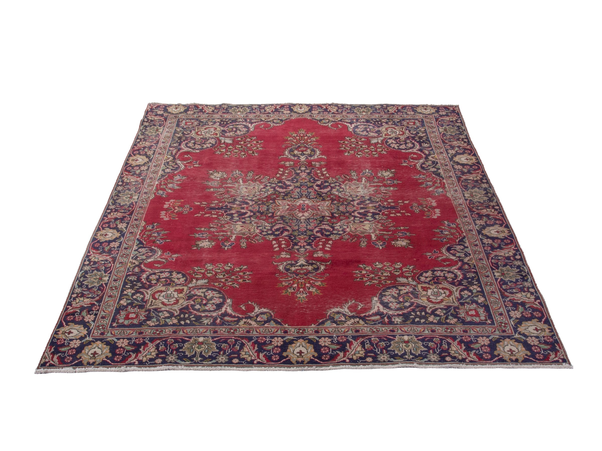 Persian Tabriz oversized rug in deep red and navy, view 3 of 22