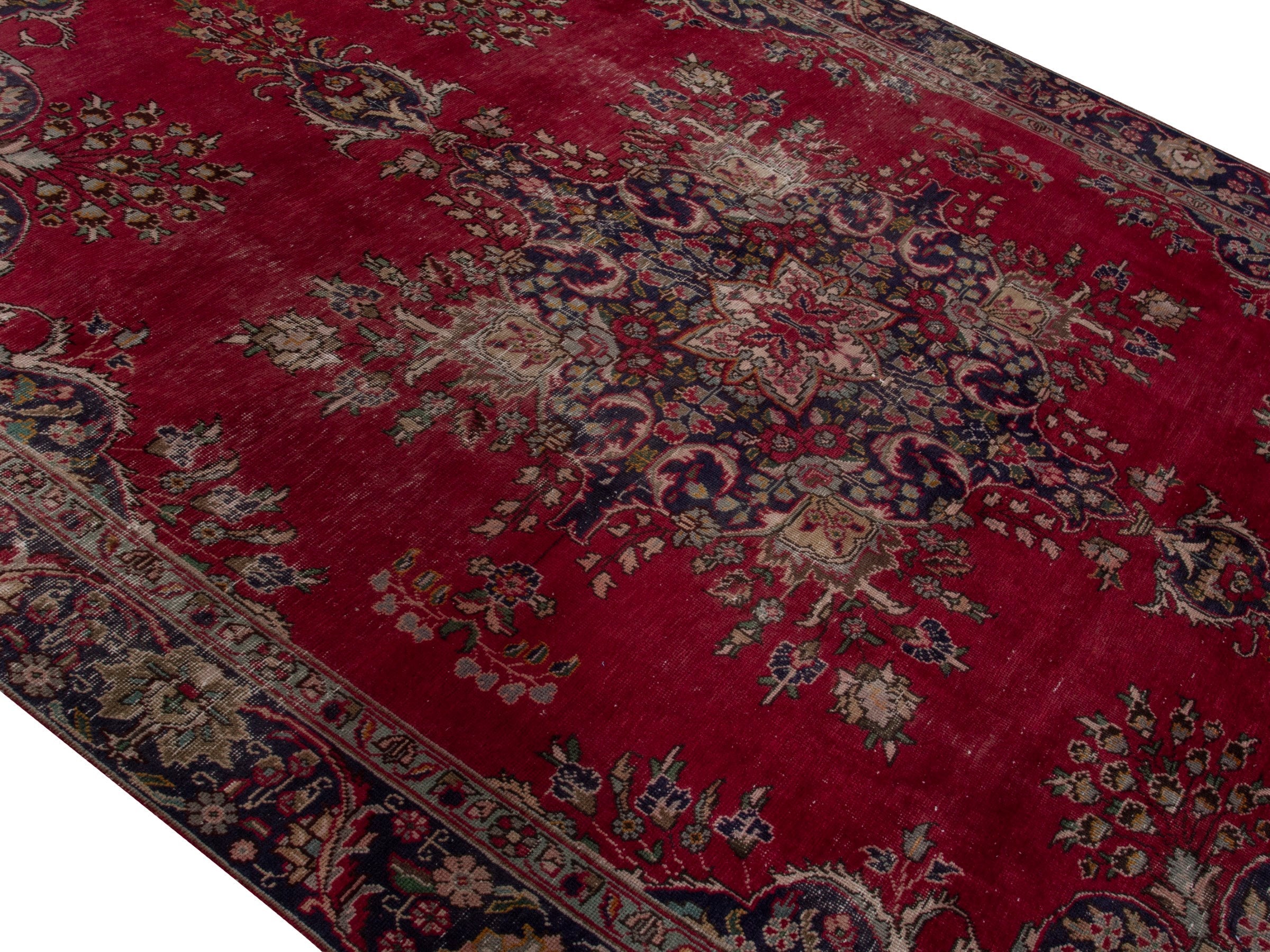 Persian Tabriz oversized rug in deep red and navy, view 4 of 22