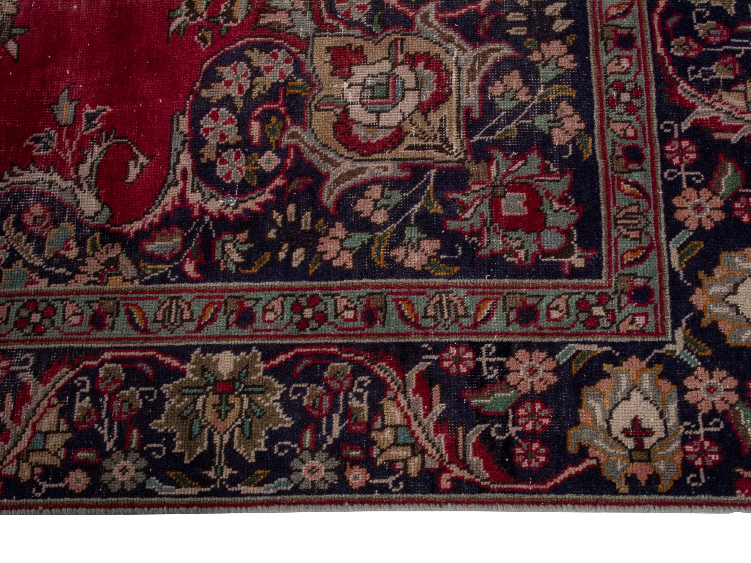 Persian Tabriz oversized rug in deep red and navy, view 5 of 22