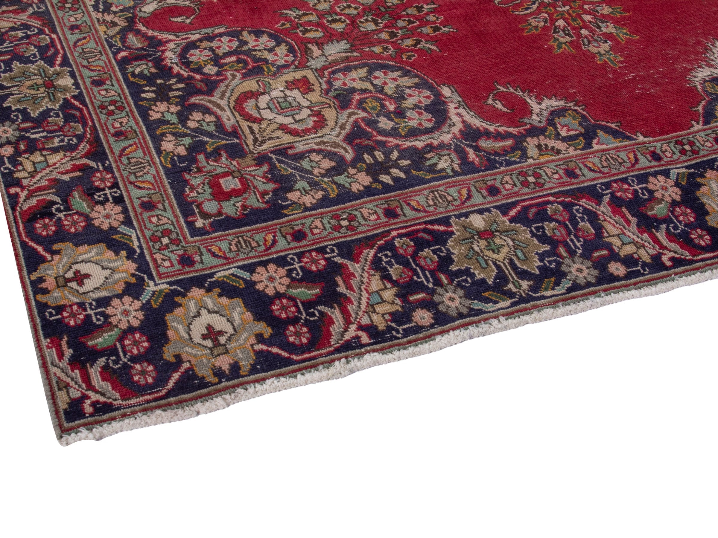 Persian Tabriz oversized rug in deep red and navy, view 6 of 22