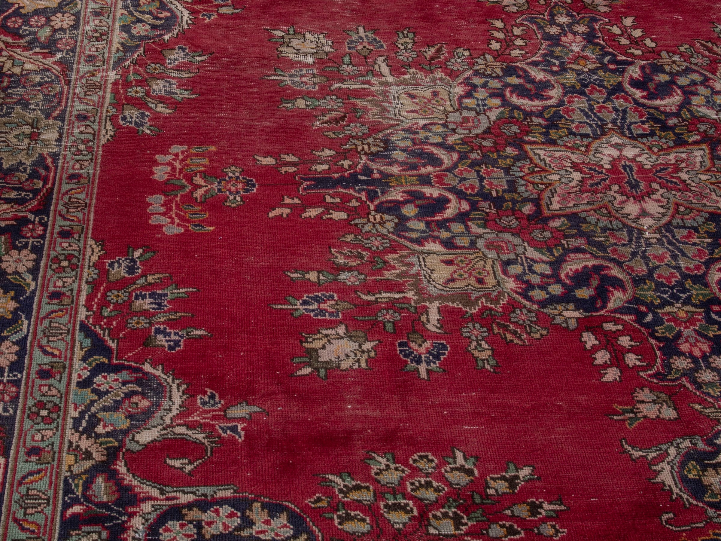 Persian Tabriz oversized rug in deep red and navy, view 7 of 22