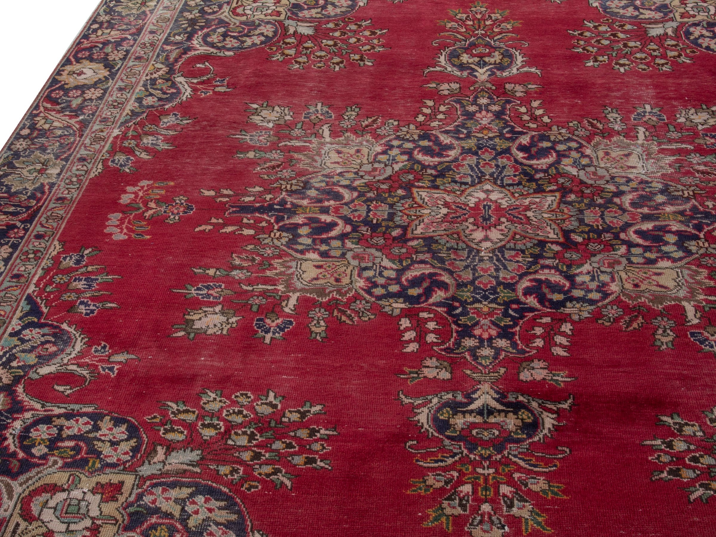 Persian Tabriz oversized rug in deep red and navy, view 10 of 22