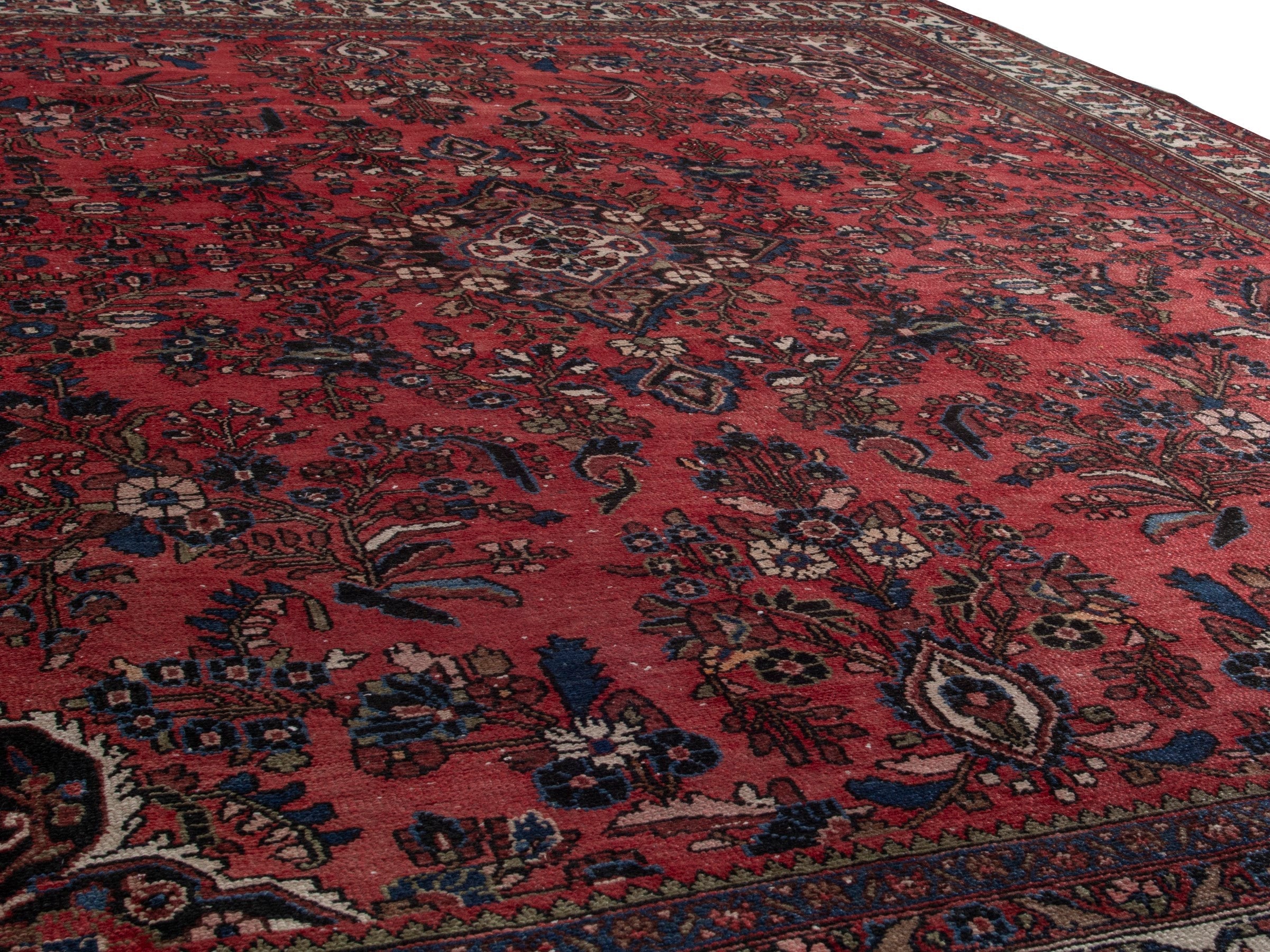 Persian Hamedan oversized rug in deep red and off-white, view 10 of 20