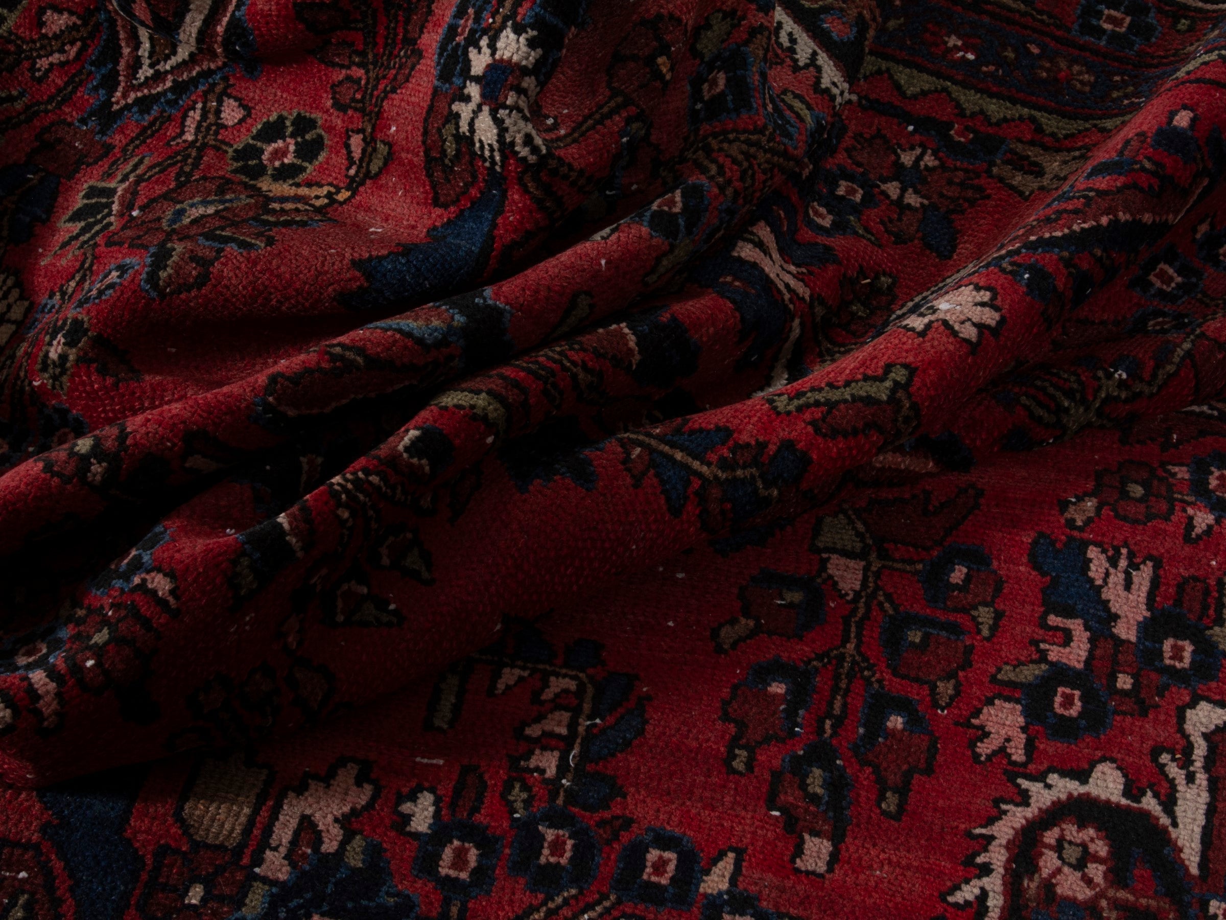 Persian Hamedan oversized rug in deep red and off-white, view 16 of 20