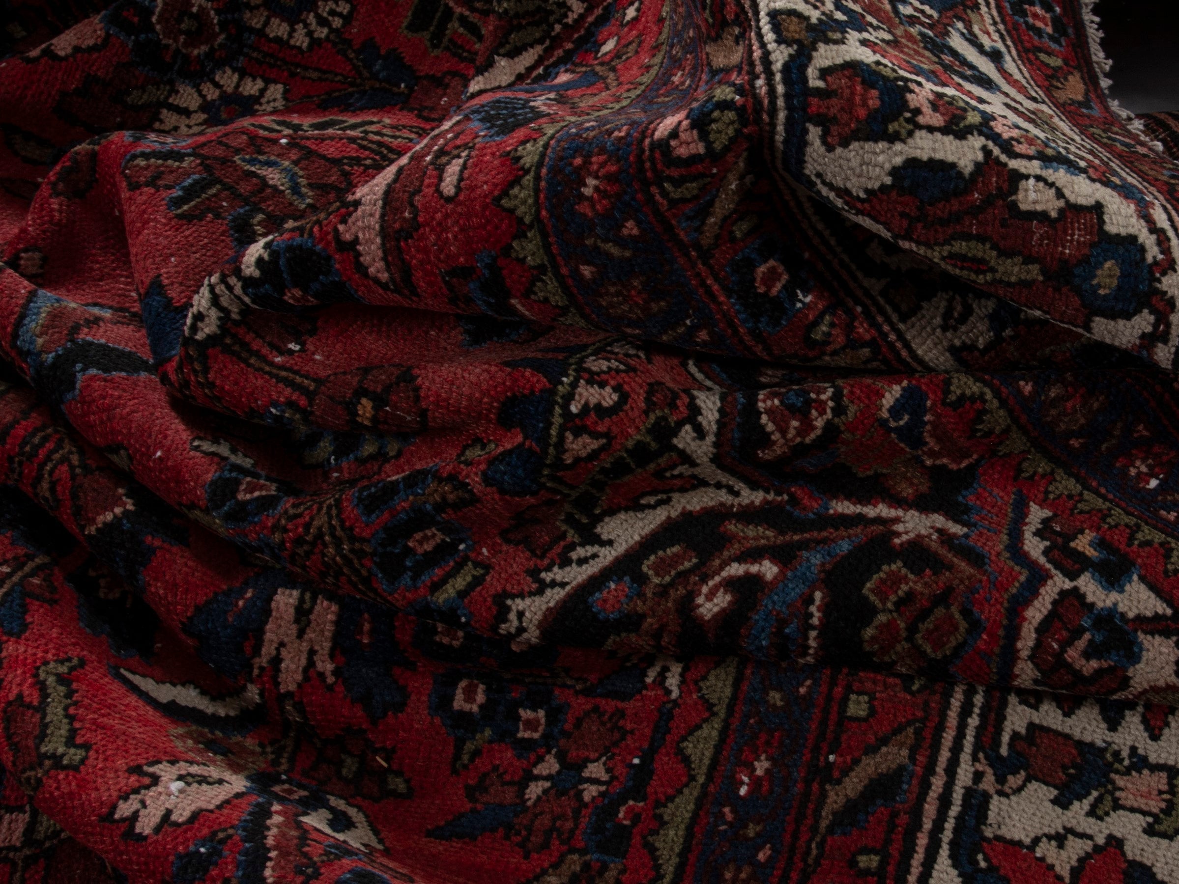 Persian Hamedan oversized rug in deep red and off-white, view 17 of 20