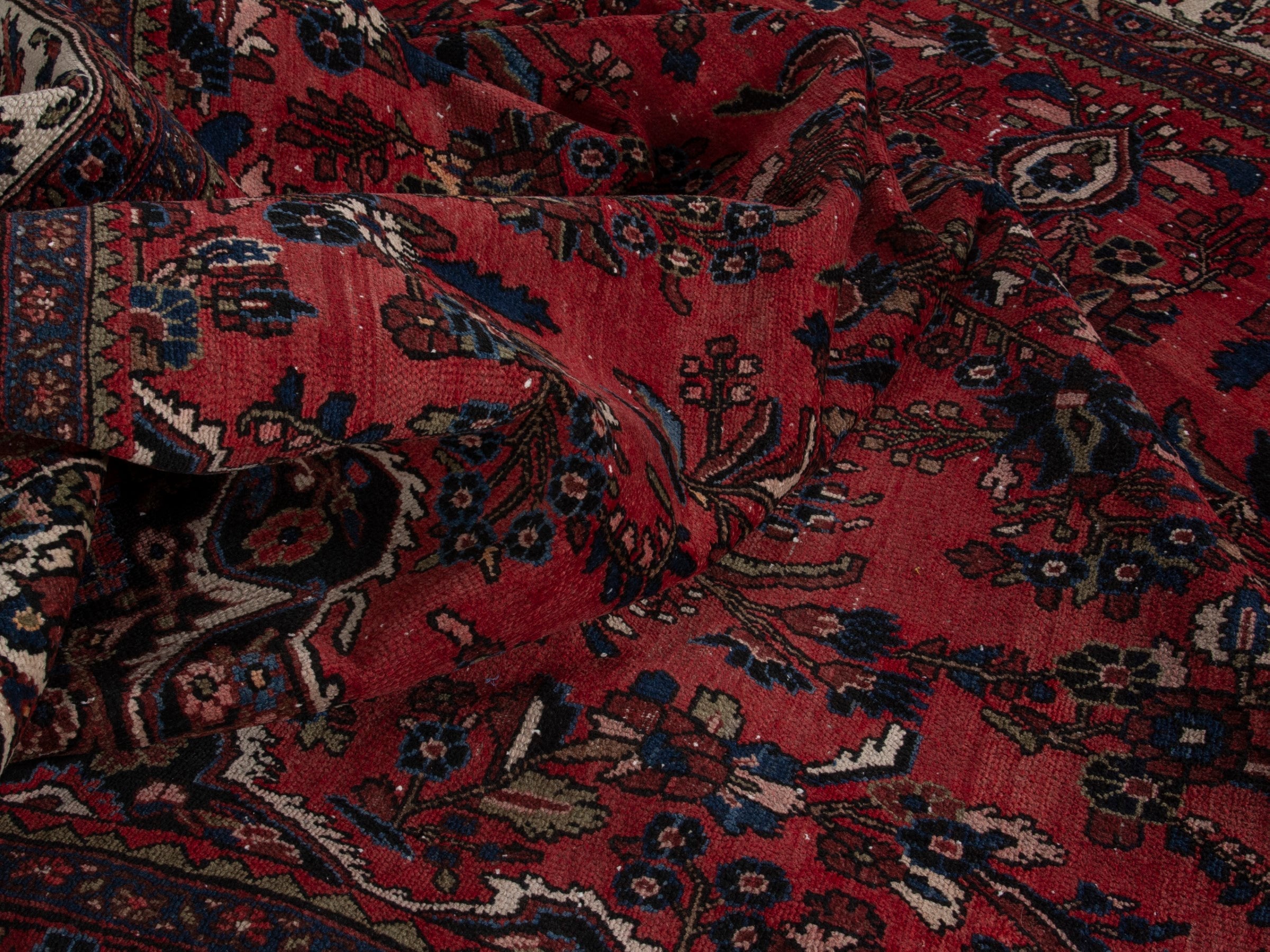 Persian Hamedan oversized rug in deep red and off-white, view 18 of 20