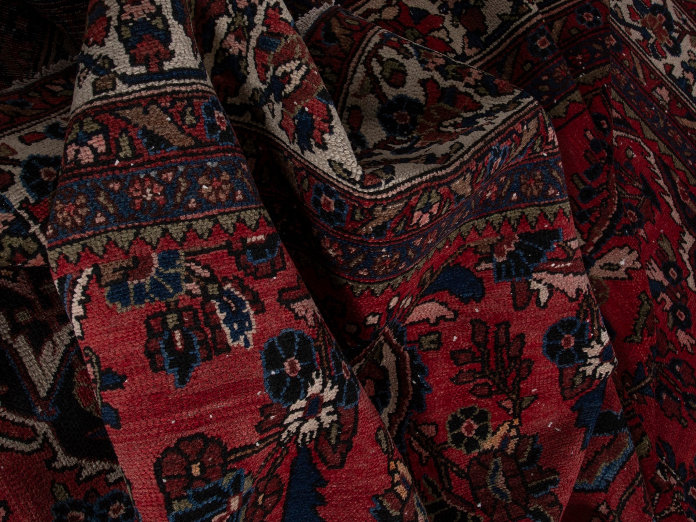 Persian Hamedan oversized rug in deep red and off-white, view 19 of 20