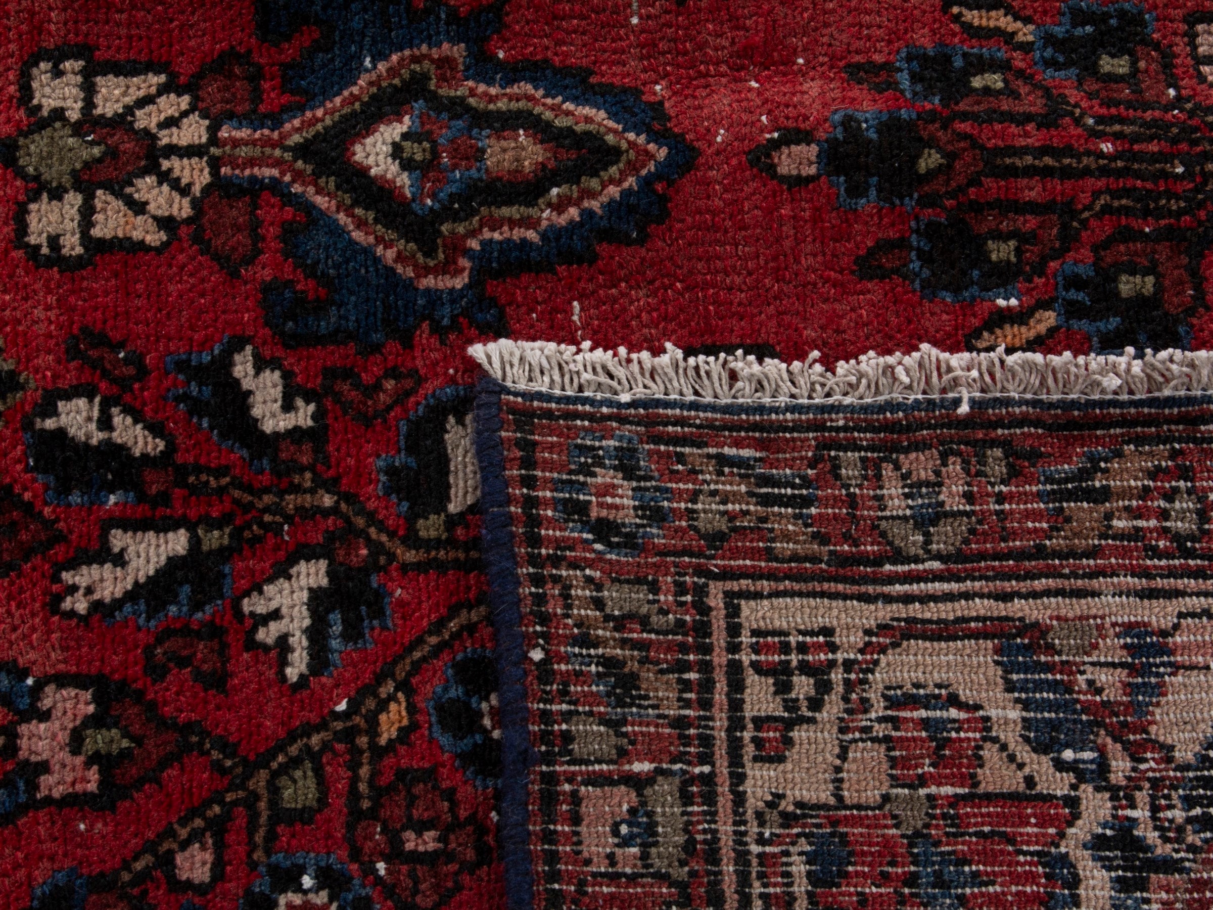 Persian Hamedan oversized rug in deep red and off-white, view 20 of 20