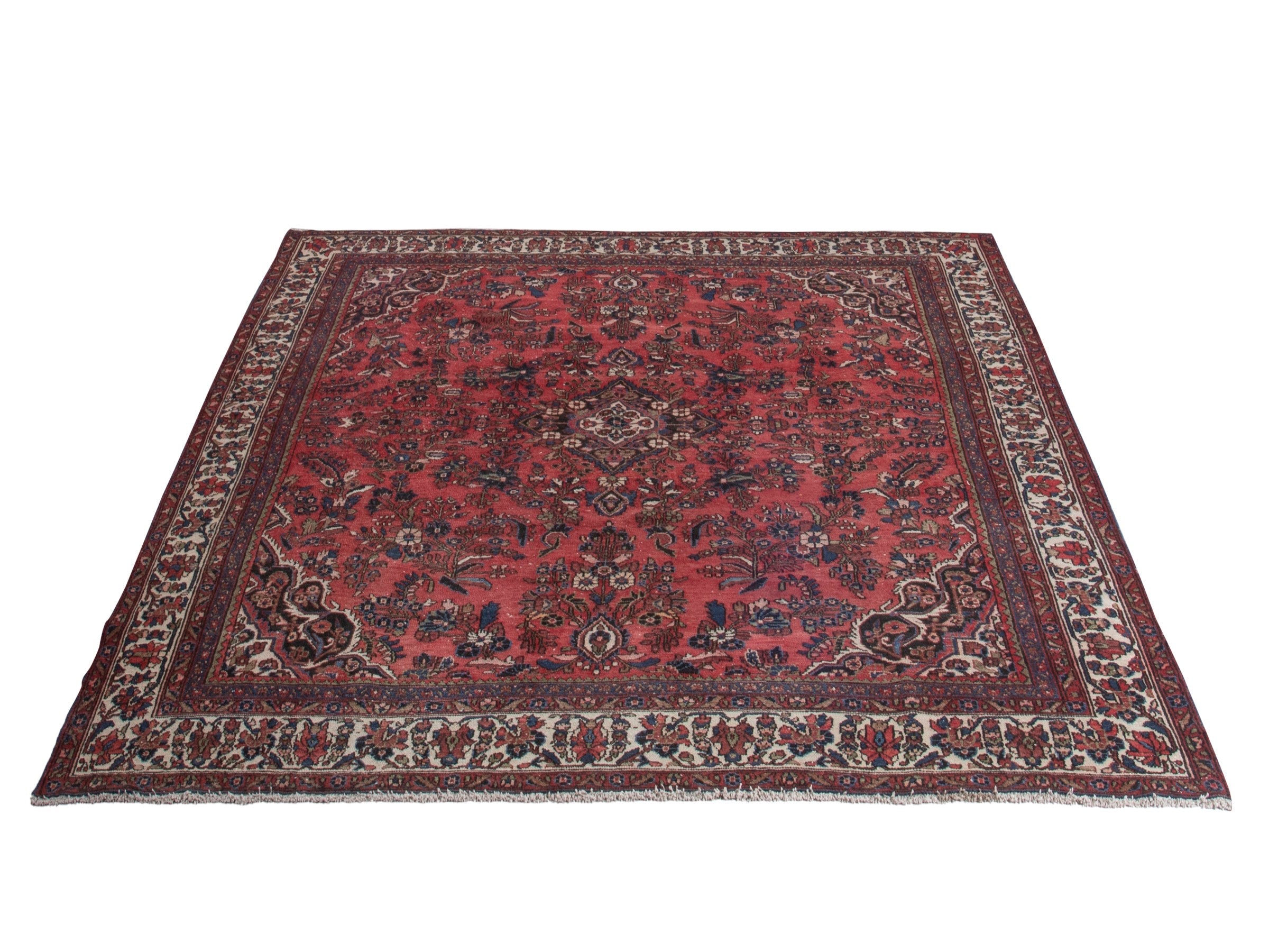 Persian Hamedan oversized rug in deep red and off-white, view 2 of 20