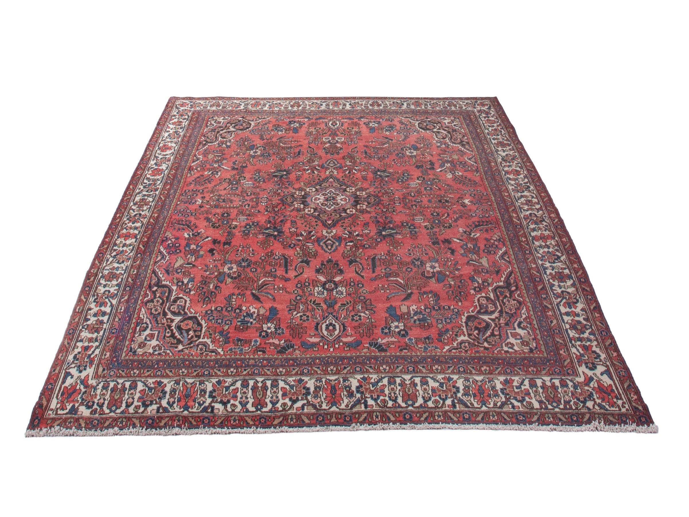 Persian Hamedan oversized rug in deep red and off-white, view 3 of 20