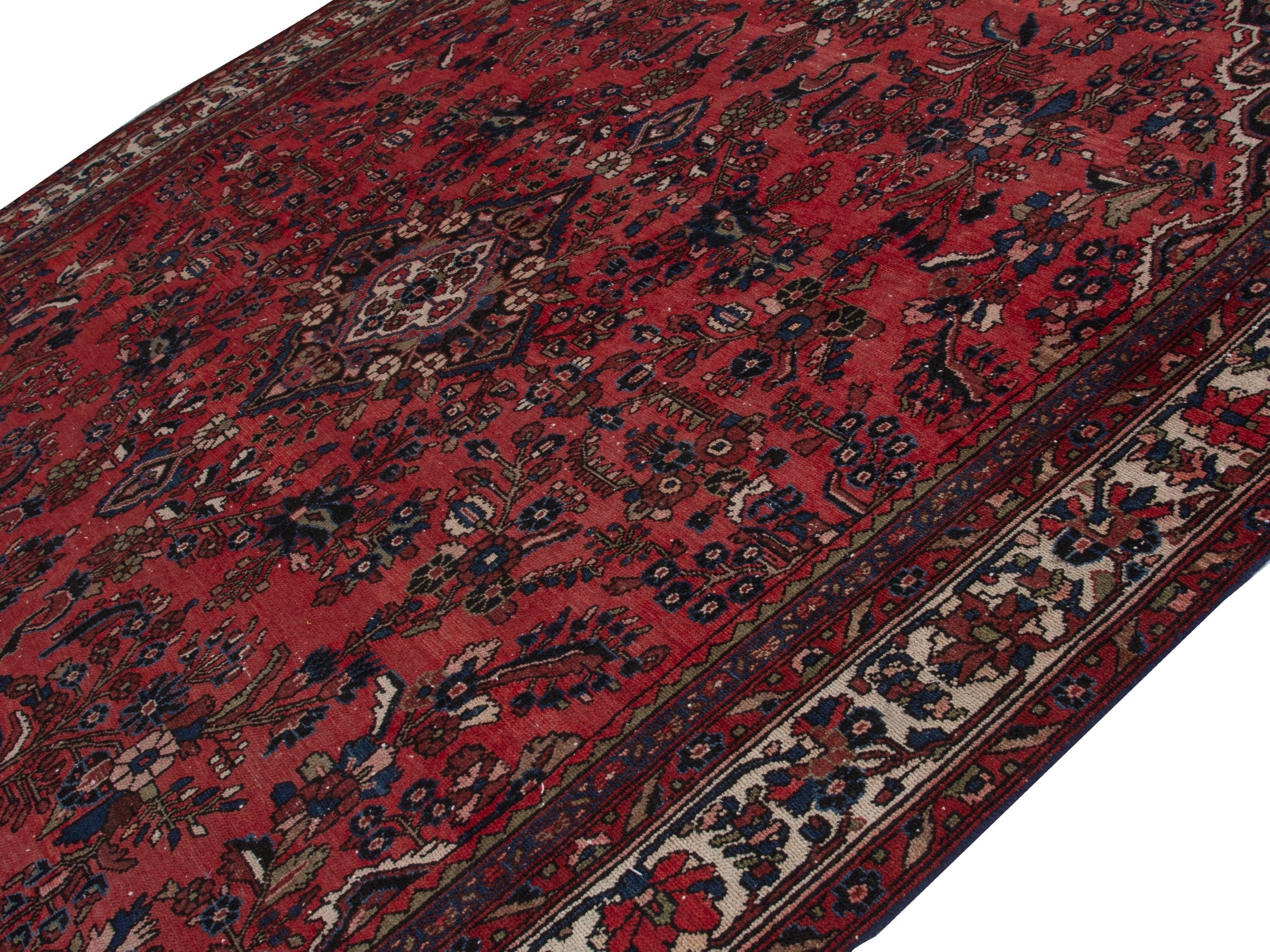 Persian Hamedan oversized rug in deep red and off-white, view 4 of 20