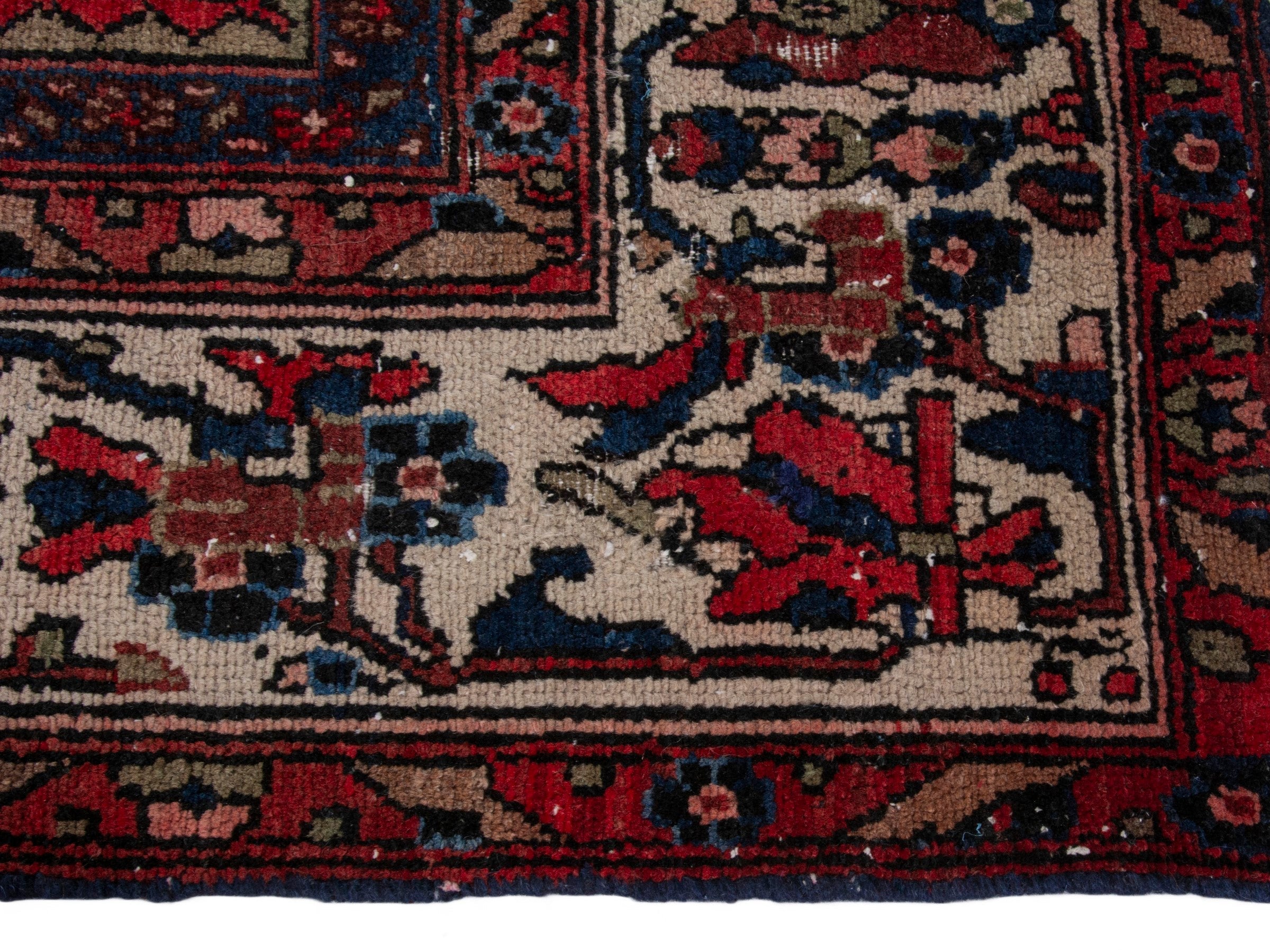 Persian Hamedan oversized rug in deep red and off-white, view 5 of 20