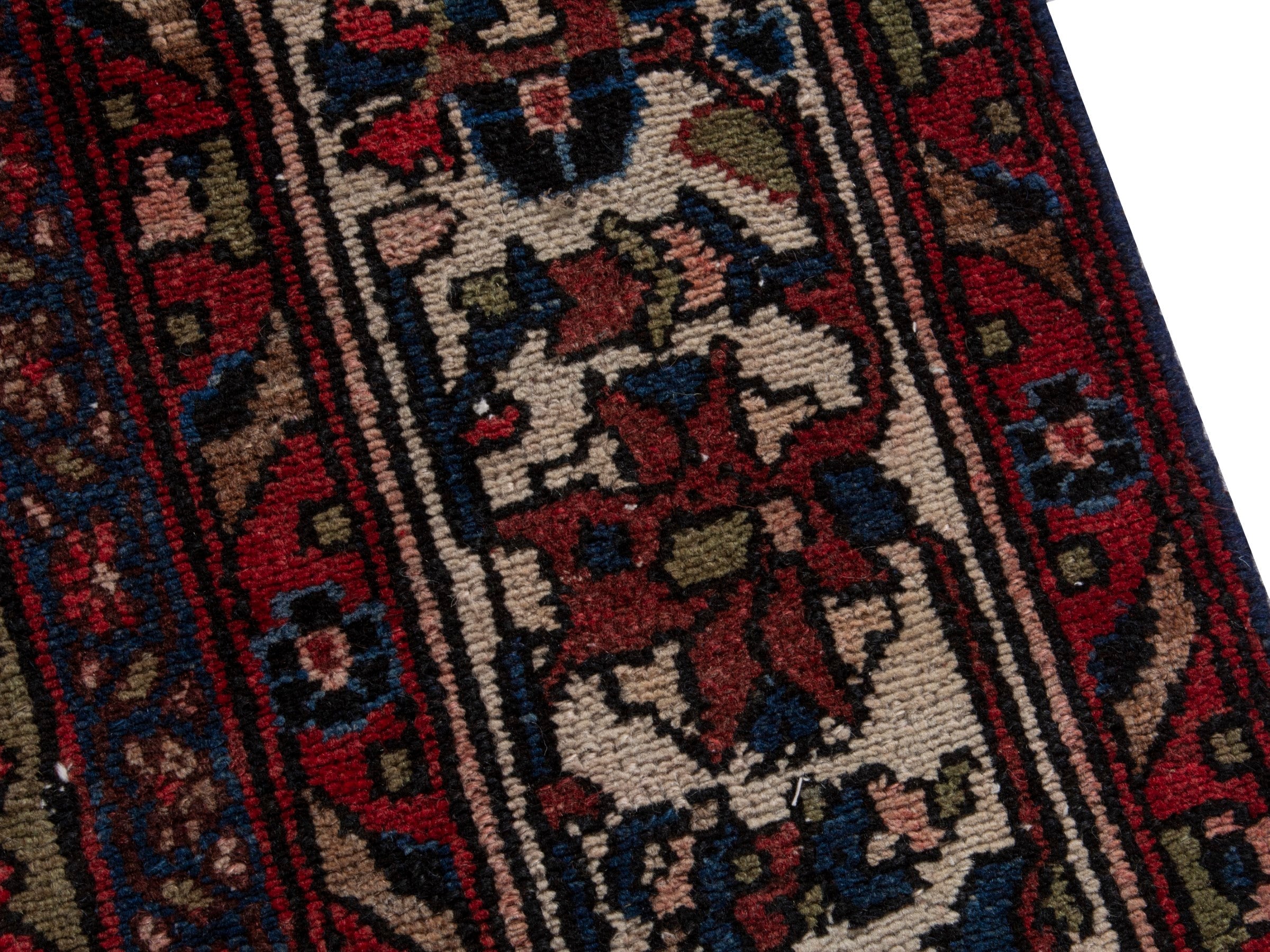 Persian Hamedan oversized rug in deep red and off-white, view 7 of 20