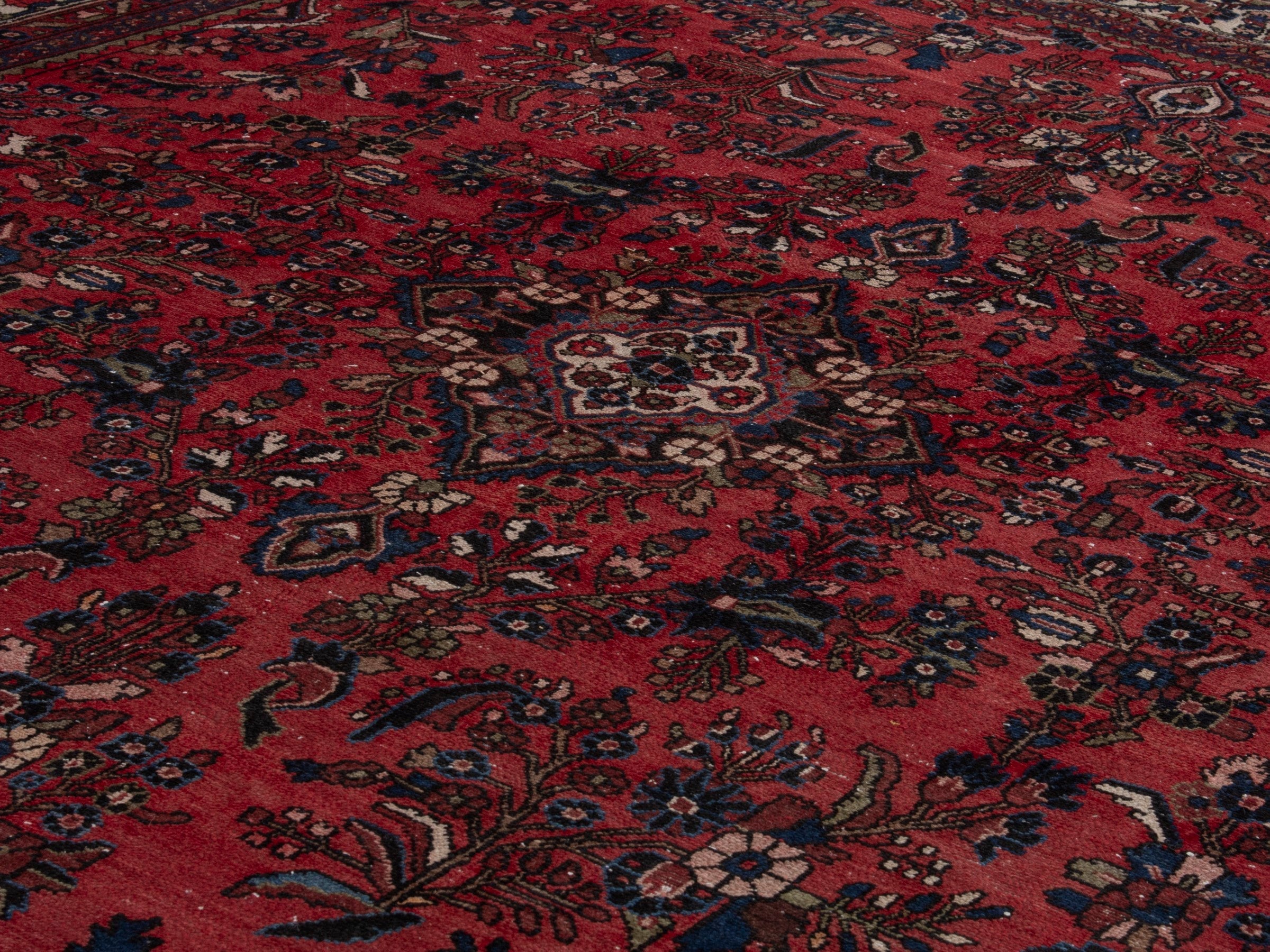 Persian Hamedan oversized rug in deep red and off-white, view 9 of 20