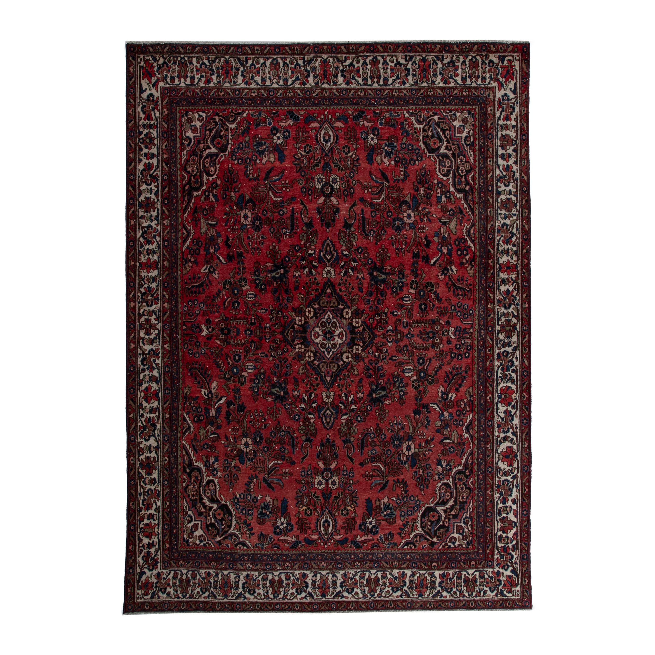 Persian Hamedan oversized rug in deep red and off-white, 10'1" x 13'4"
