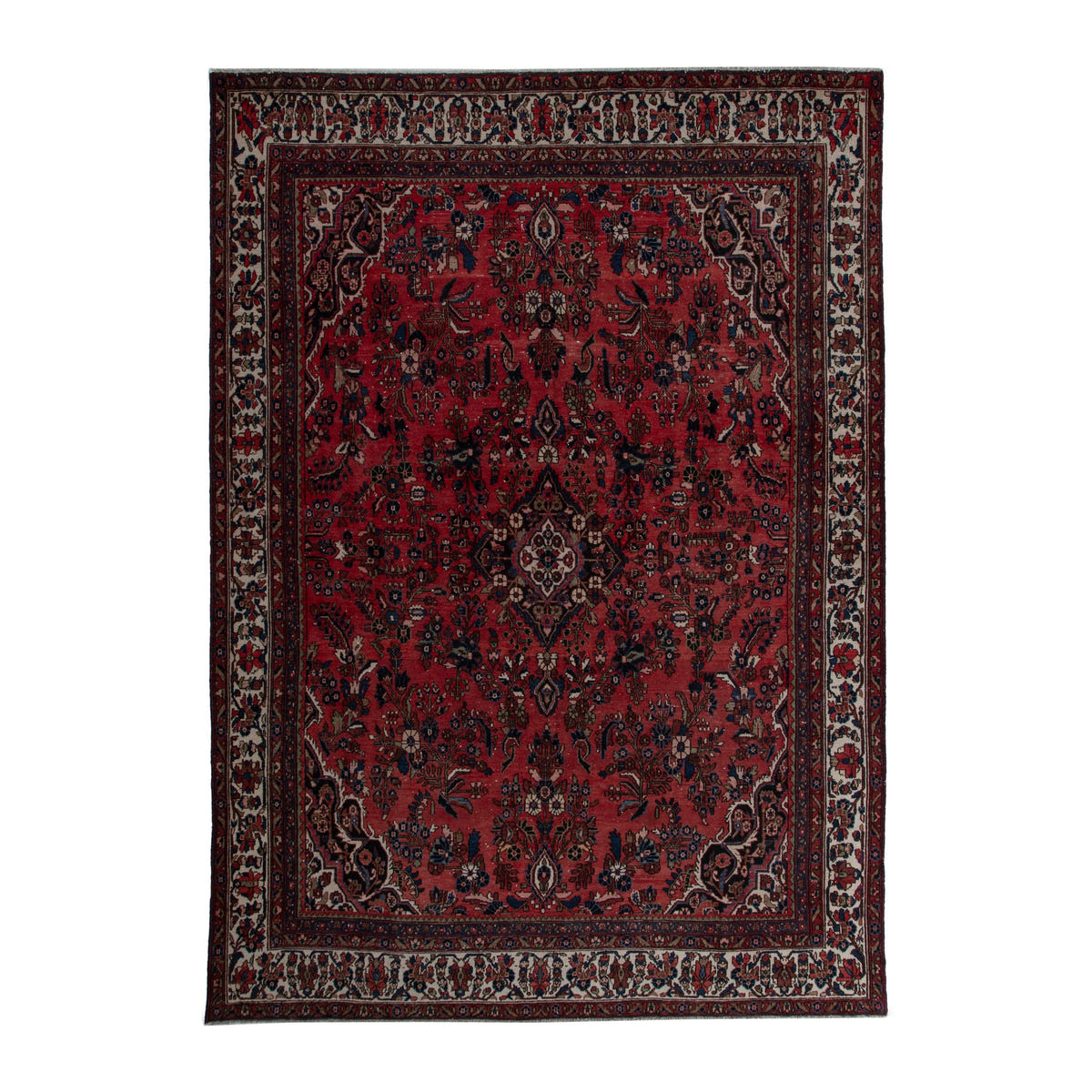 Persian Hamedan oversized rug in deep red and off-white, 10'1" x 13'4"