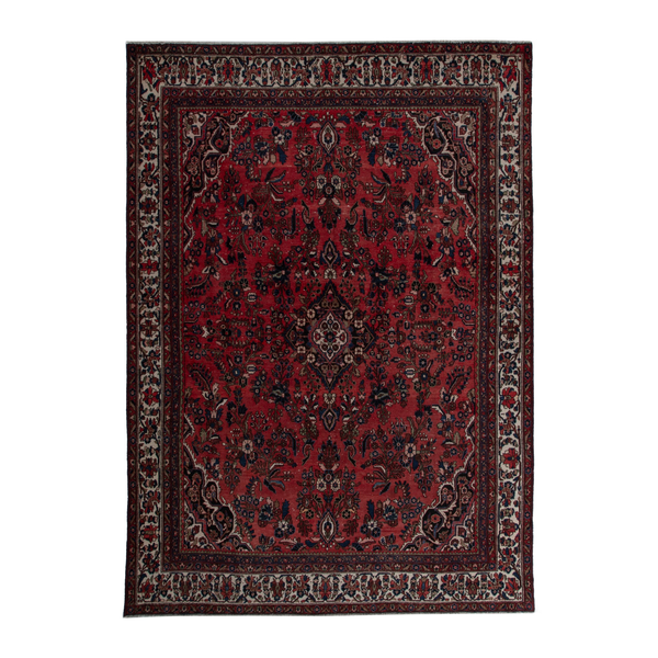 Persian Hamedan oversized rug in deep red and off-white, 10'1" x 13'4"