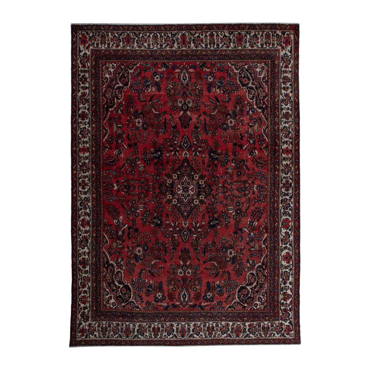 Persian Hamedan oversized rug in deep red and off-white, 10'1" x 13'4"