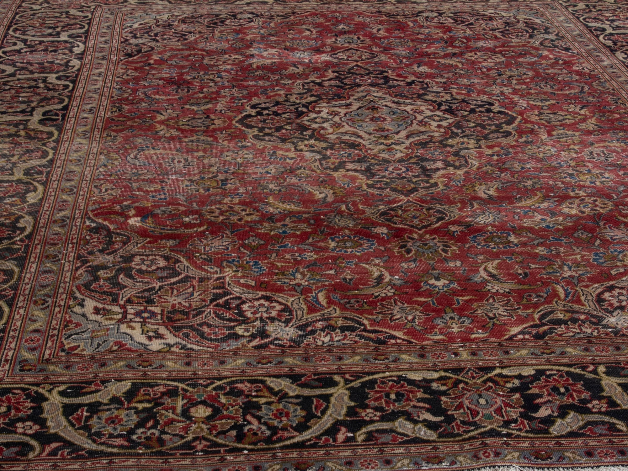 Persian Kashan oversized rug in burgundy and dark brown, view 10 of 18