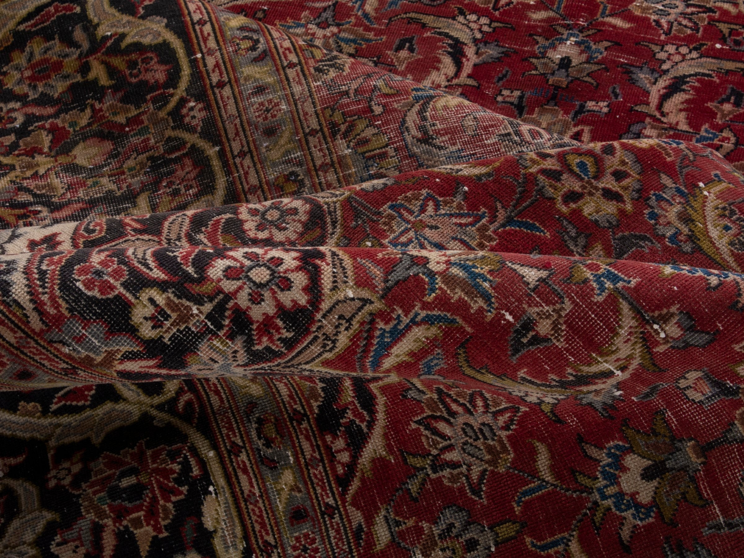 Persian Kashan oversized rug in burgundy and dark brown, view 15 of 18