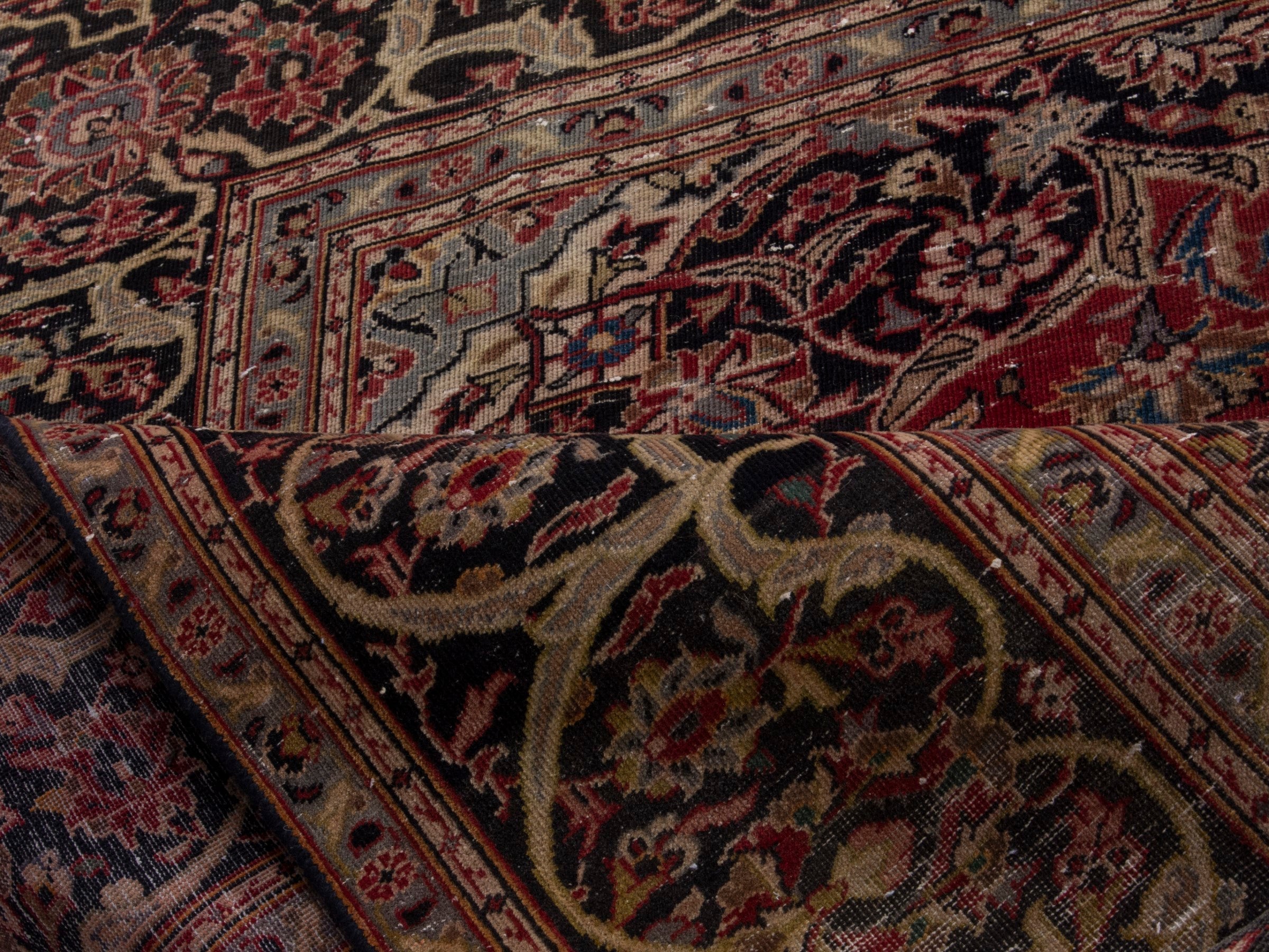 Persian Kashan oversized rug in burgundy and dark brown, view 16 of 18