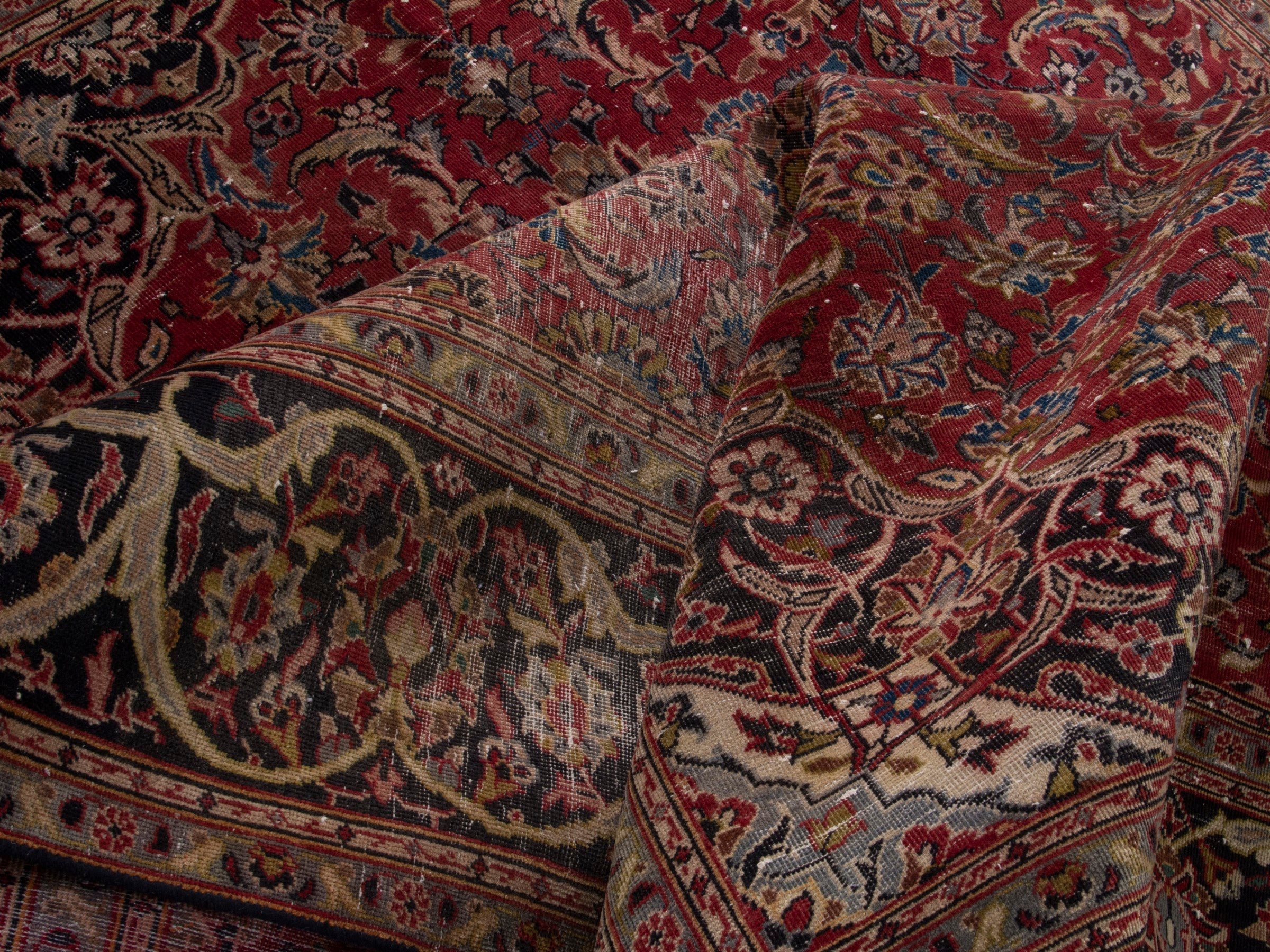 Persian Kashan oversized rug in burgundy and dark brown, view 17 of 18