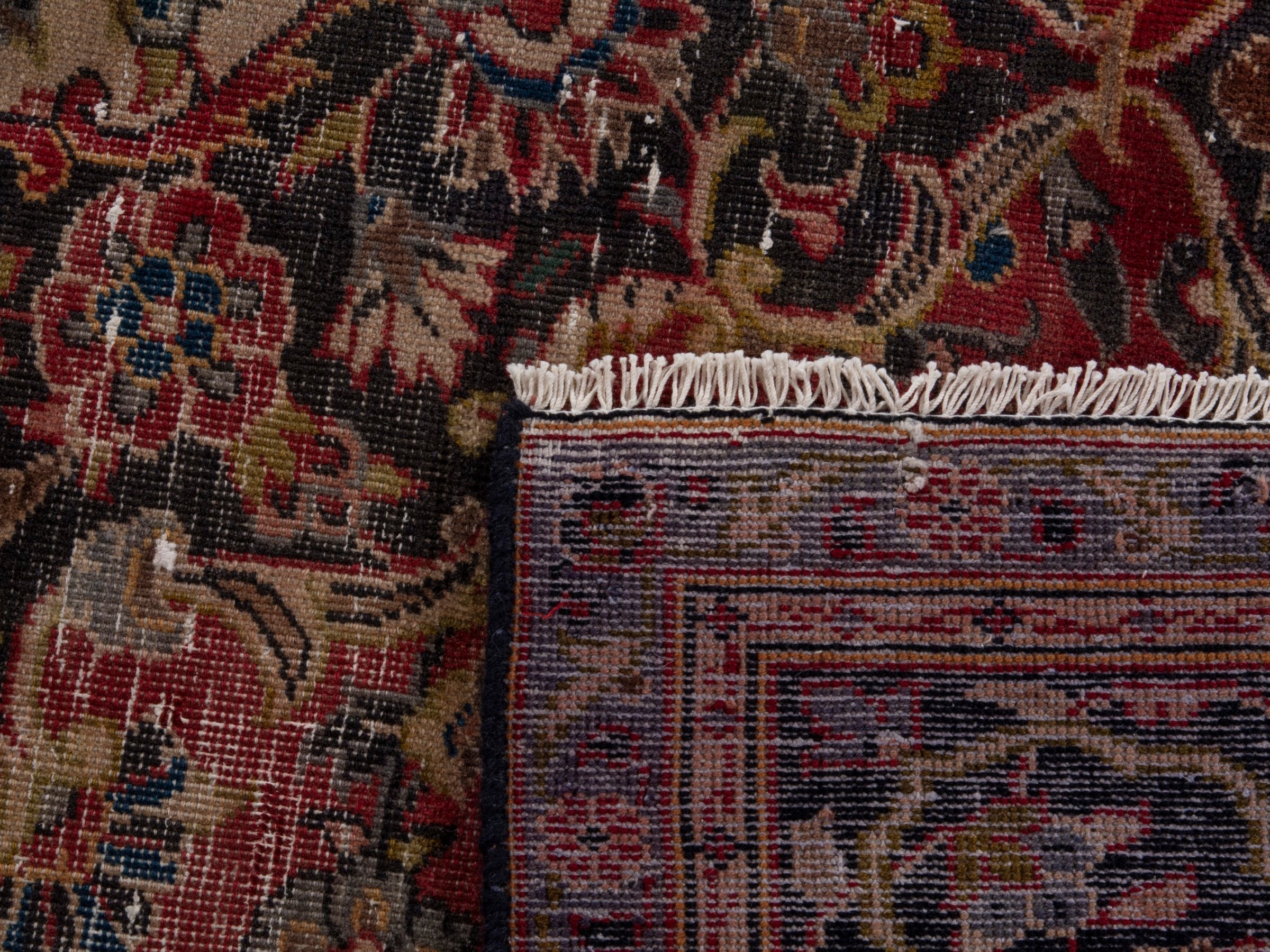 Persian Kashan oversized rug in burgundy and dark brown, view 18 of 18