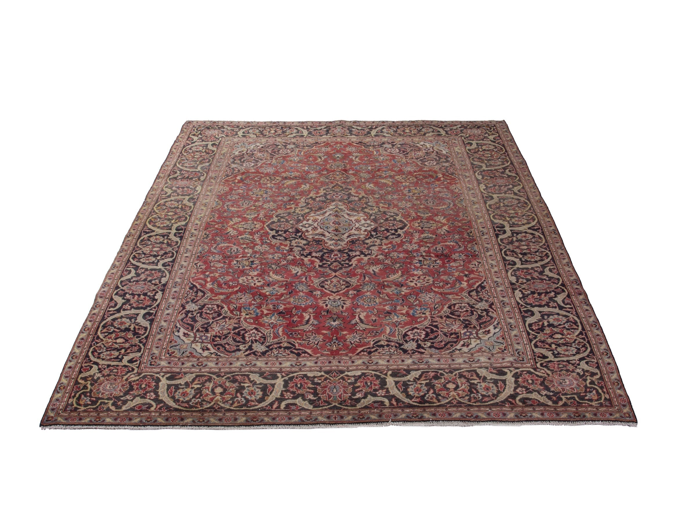 Persian Kashan oversized rug in burgundy and dark brown, view 2 of 18