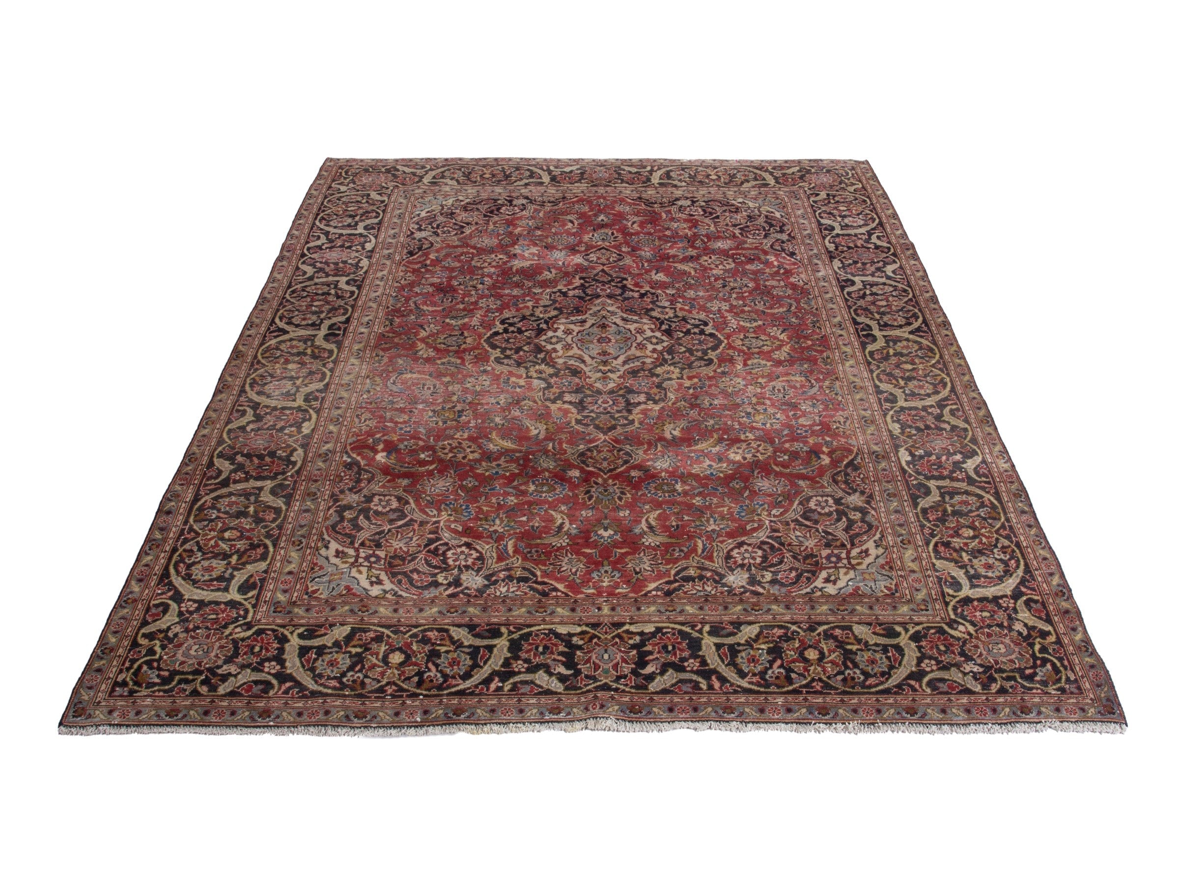Persian Kashan oversized rug in burgundy and dark brown, view 3 of 18