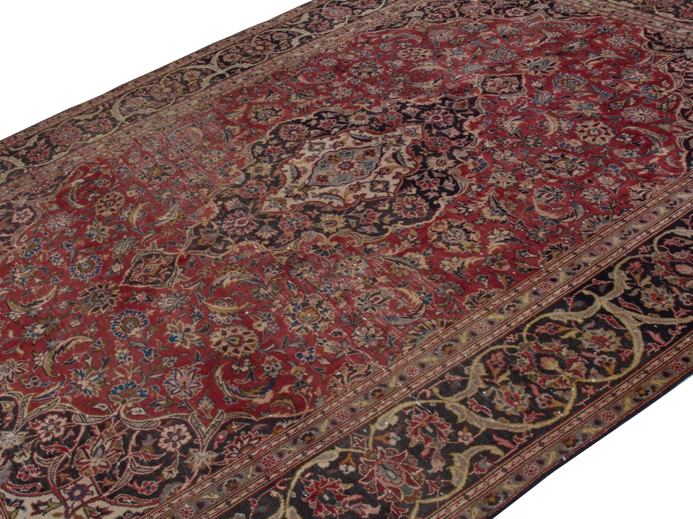 Persian Kashan oversized rug in burgundy and dark brown, view 4 of 18