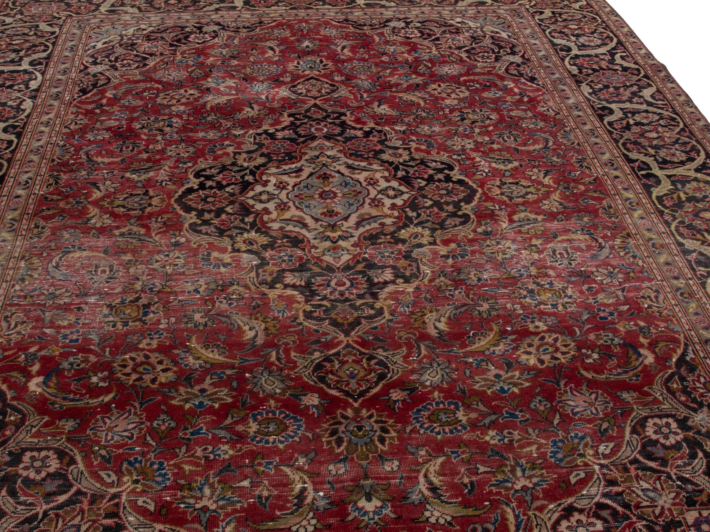 Persian Kashan oversized rug in burgundy and dark brown, view 7 of 18