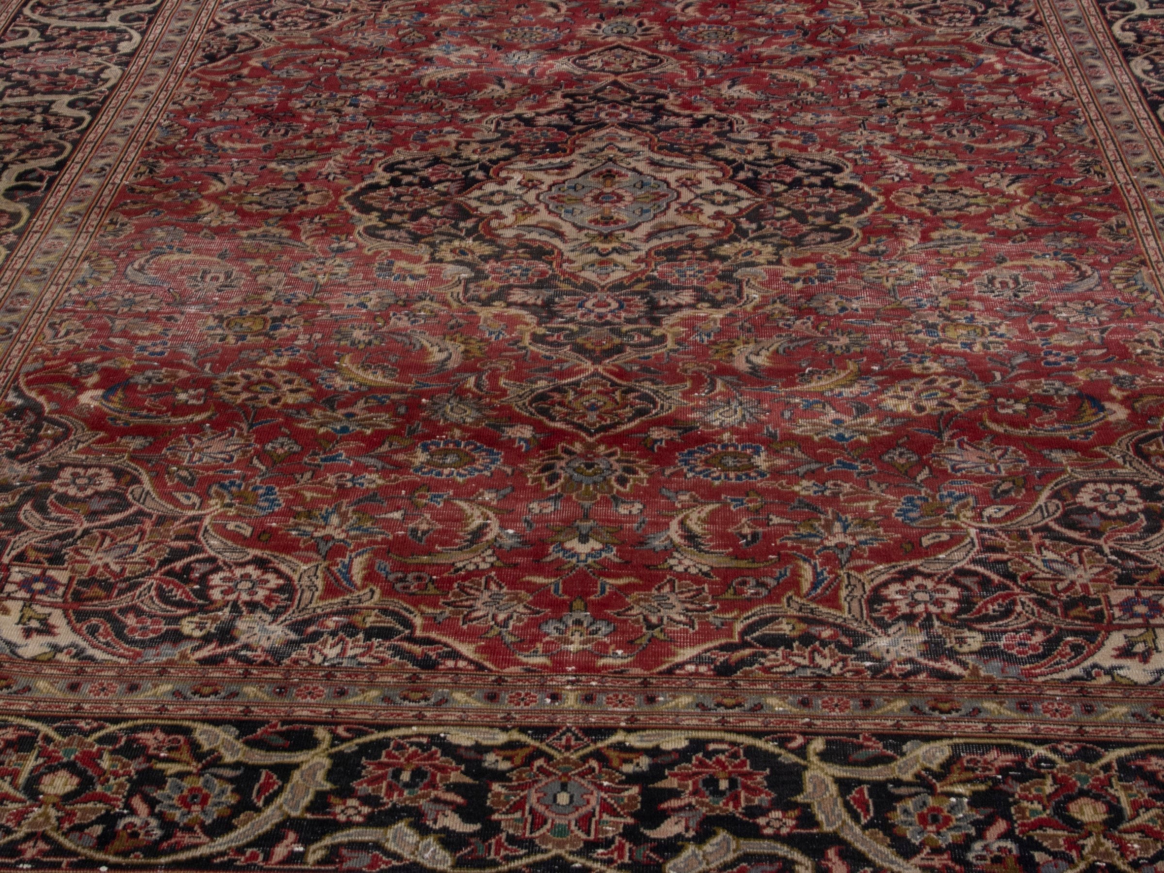 Persian Kashan oversized rug in burgundy and dark brown, view 9 of 18