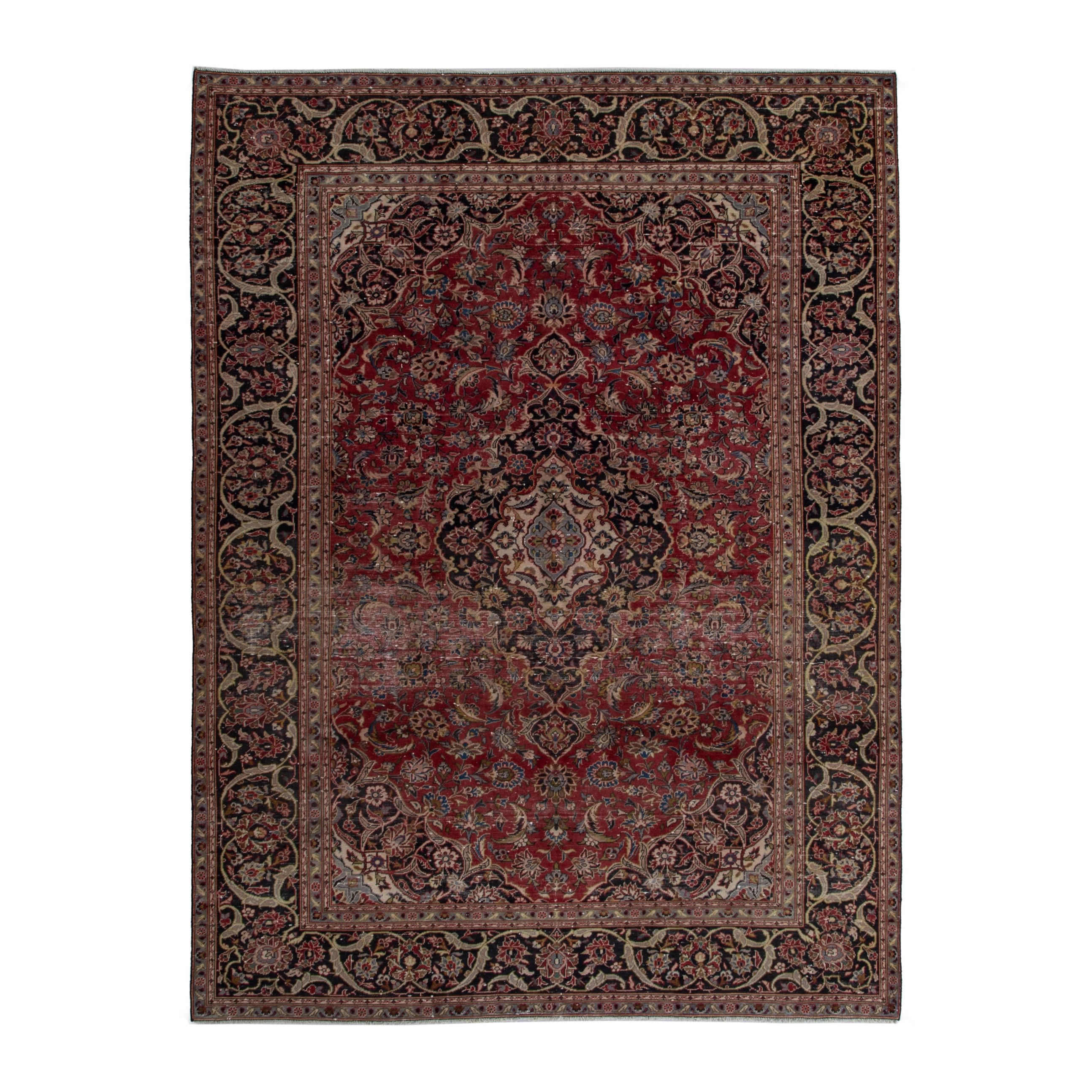 Persian Kashan oversized rug in burgundy and dark brown, 8'5" x 11'