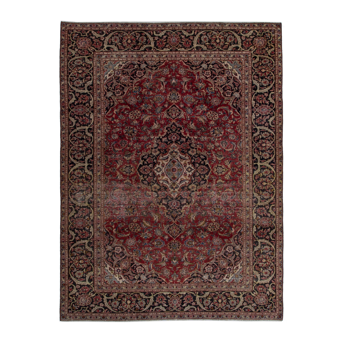 Persian Kashan oversized rug in burgundy and dark brown, 8'5" x 11'