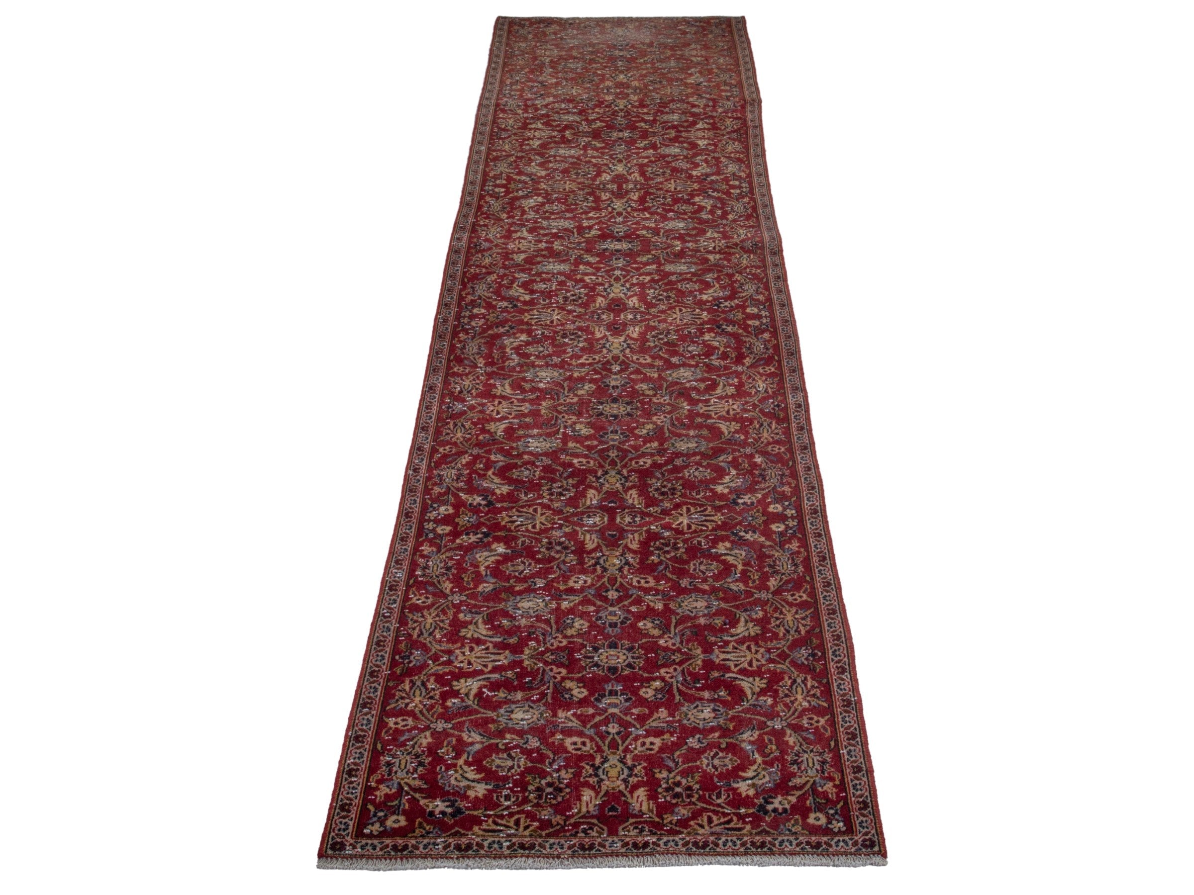 Persian Kashan runner rug in burgundy and deep red, view 2 of 16