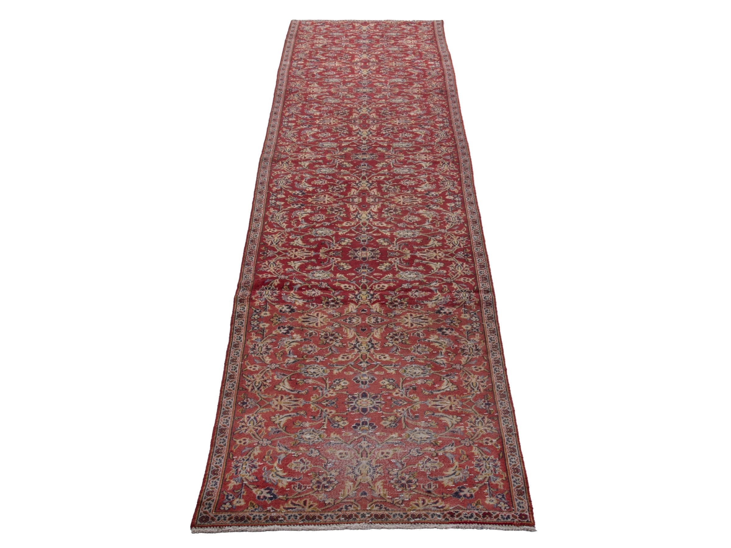Persian Kashan runner rug in burgundy and deep red, view 3 of 16