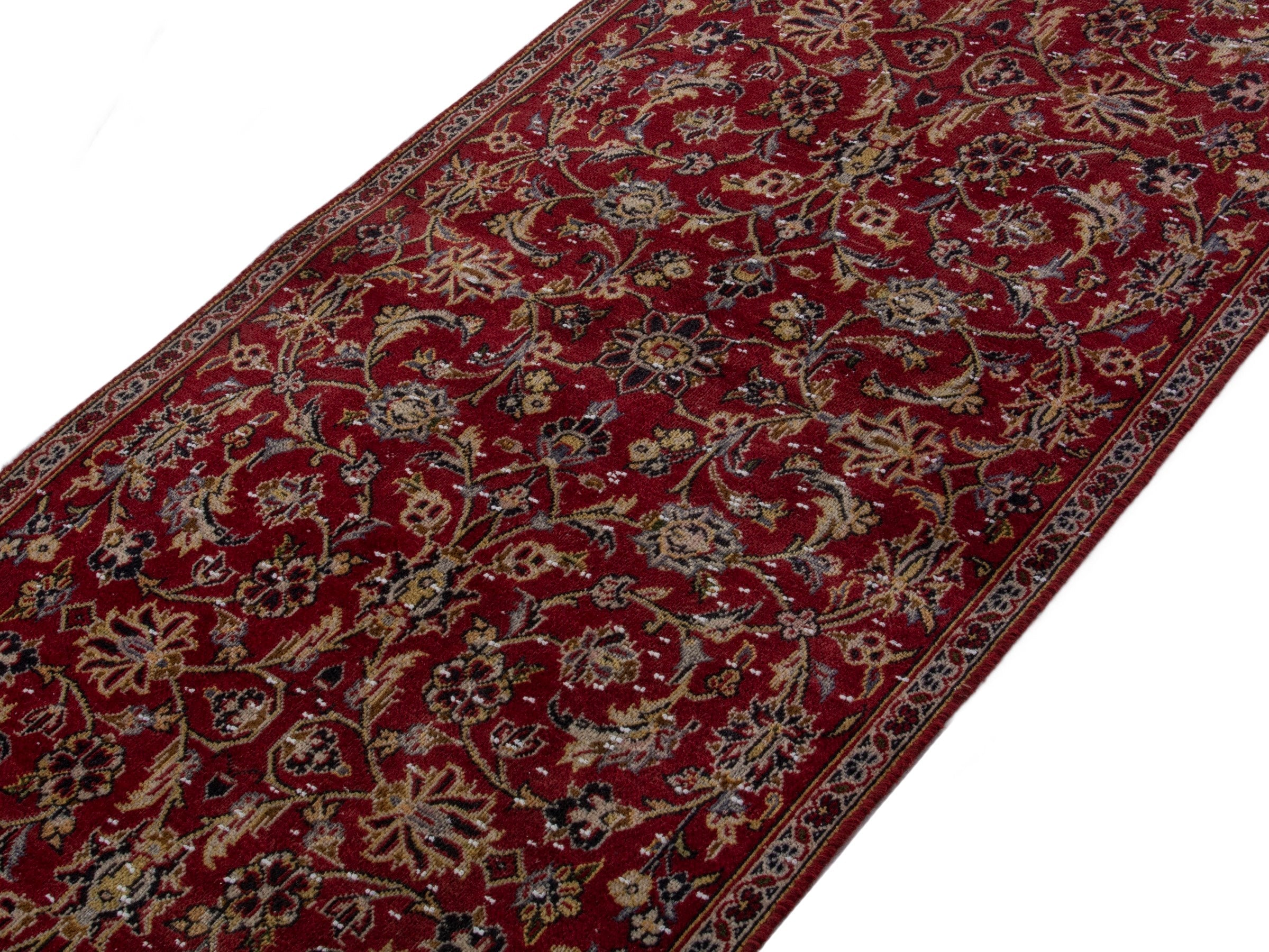 Persian Kashan runner rug in burgundy and deep red, view 4 of 16