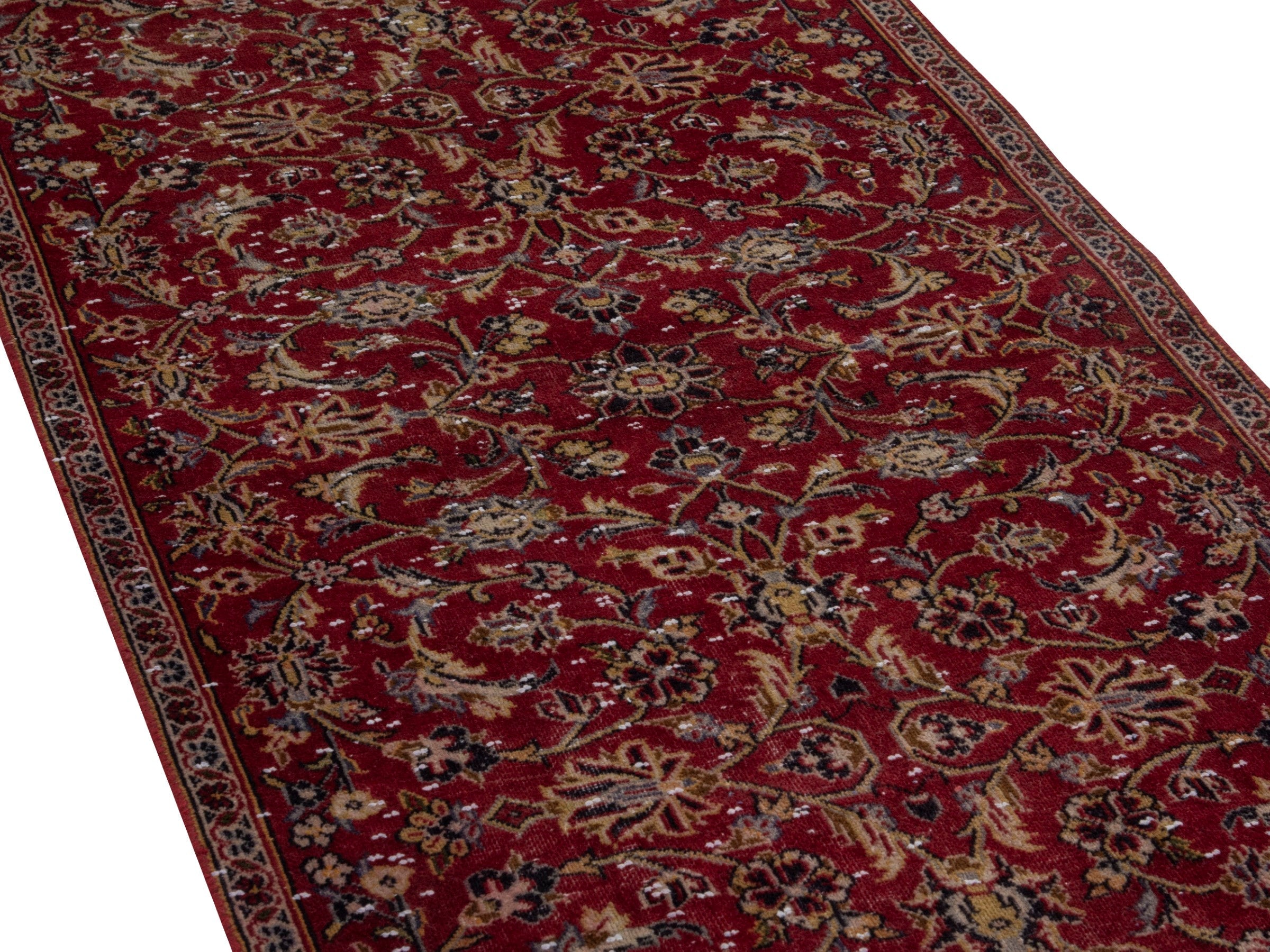 Persian Kashan runner rug in burgundy and deep red, view 9 of 16