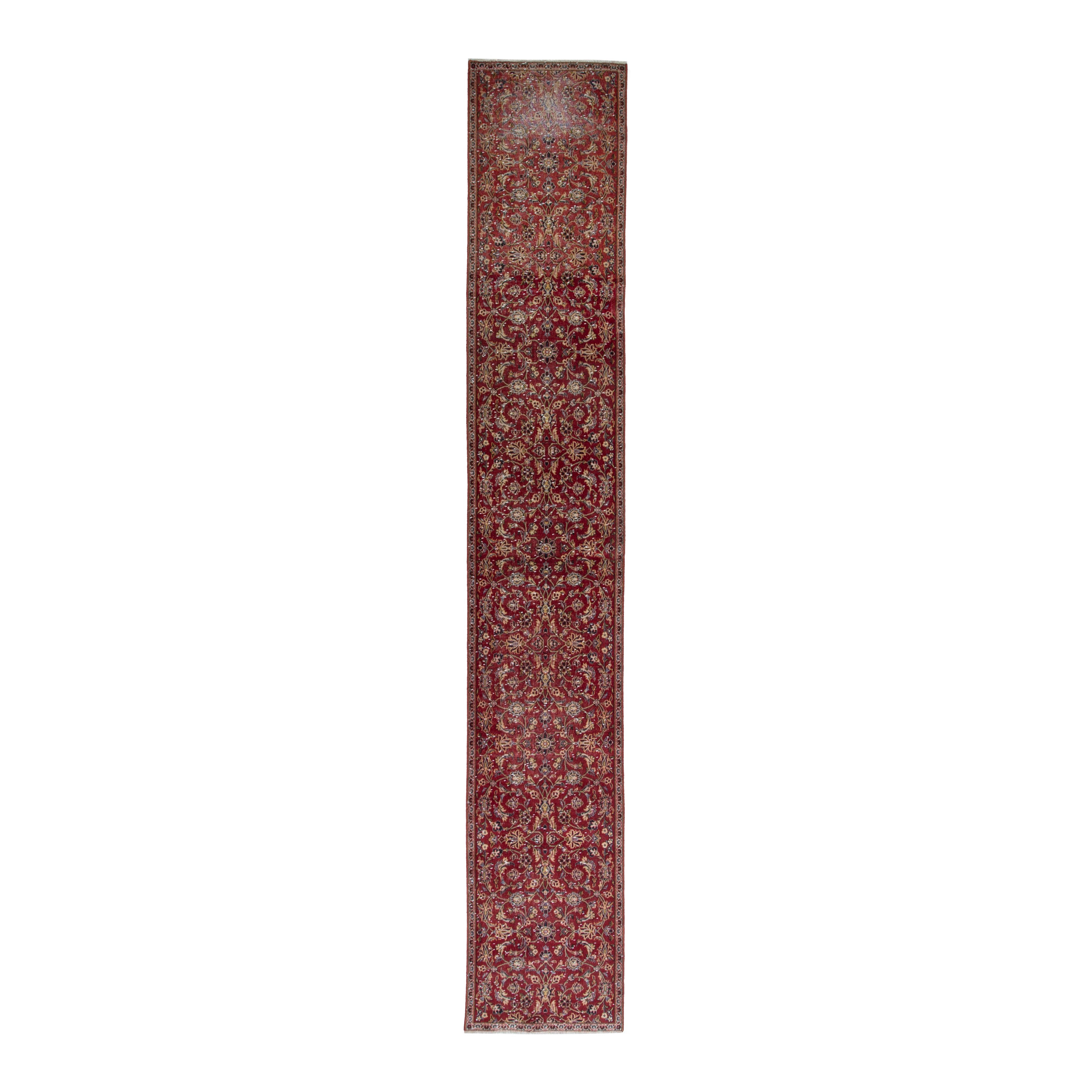 Persian Kashan runner rug in burgundy and deep red, 2'7" x 15'5"