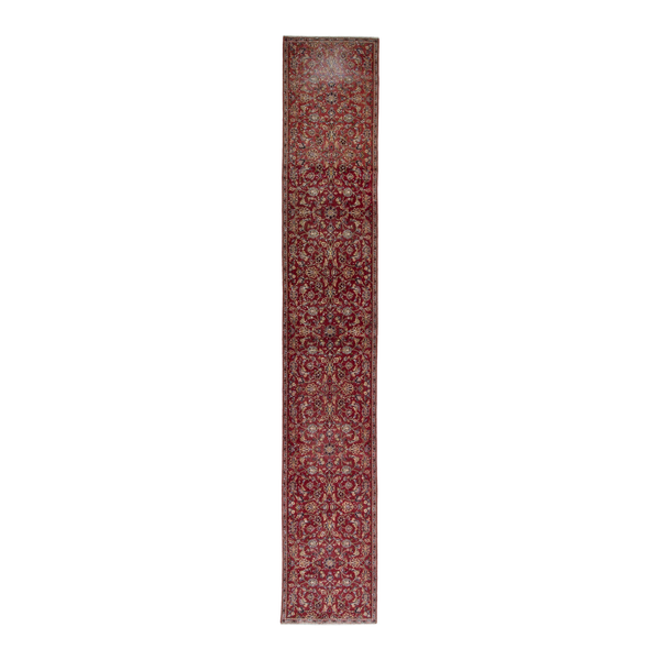 Persian Kashan runner rug in burgundy and deep red, 2'7" x 15'5"